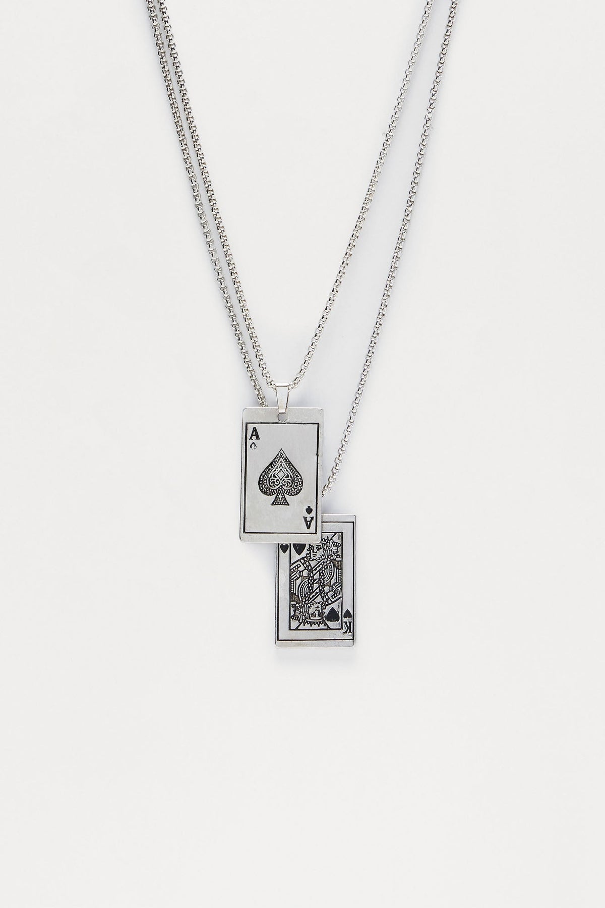 Royal Pair 2 Piece Layered Pendant Necklace Set - Silver