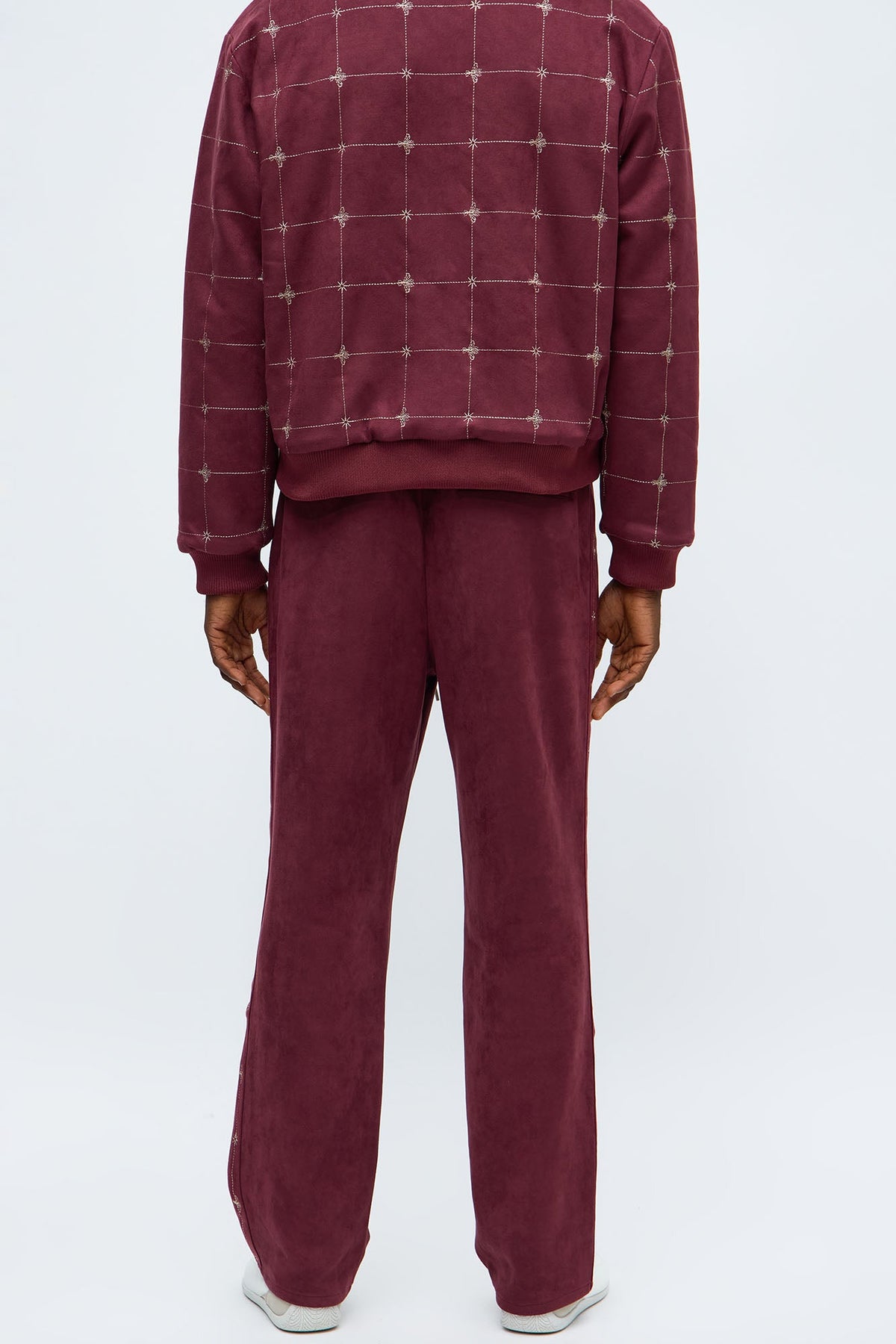 Straight Faux Velvet Buzzed Pant - Burgundy