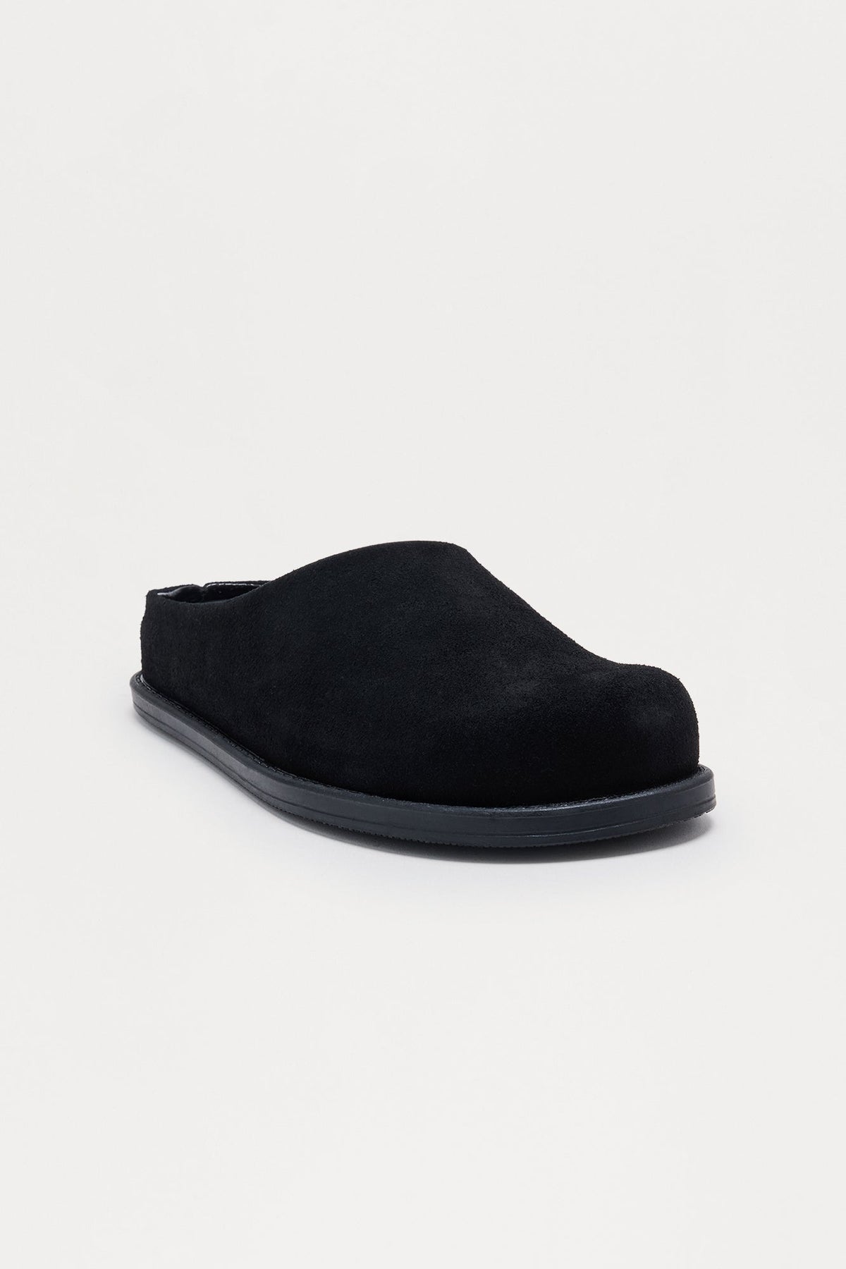 Genuine Textured Suede Slip On Mule - Black