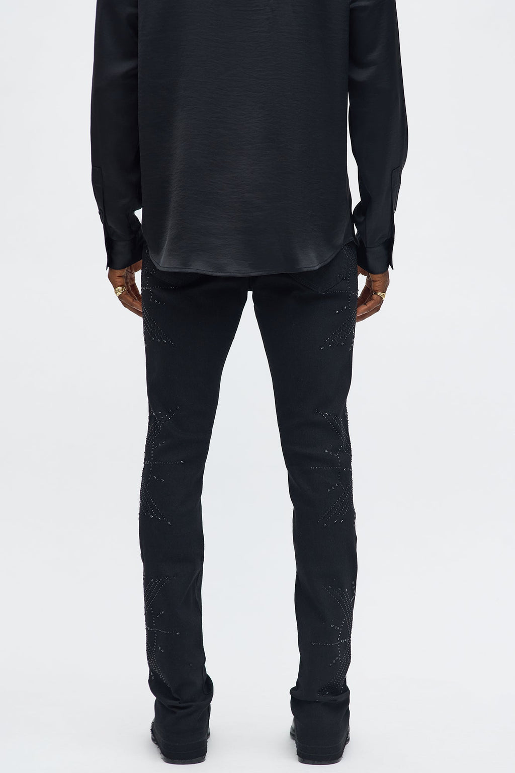 Stacked Skinny Flare Within Star Jeweled Jean - Black