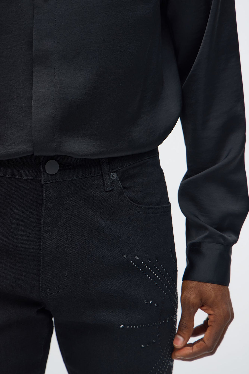 Stacked Skinny Flare Within Star Jeweled Jean - Black