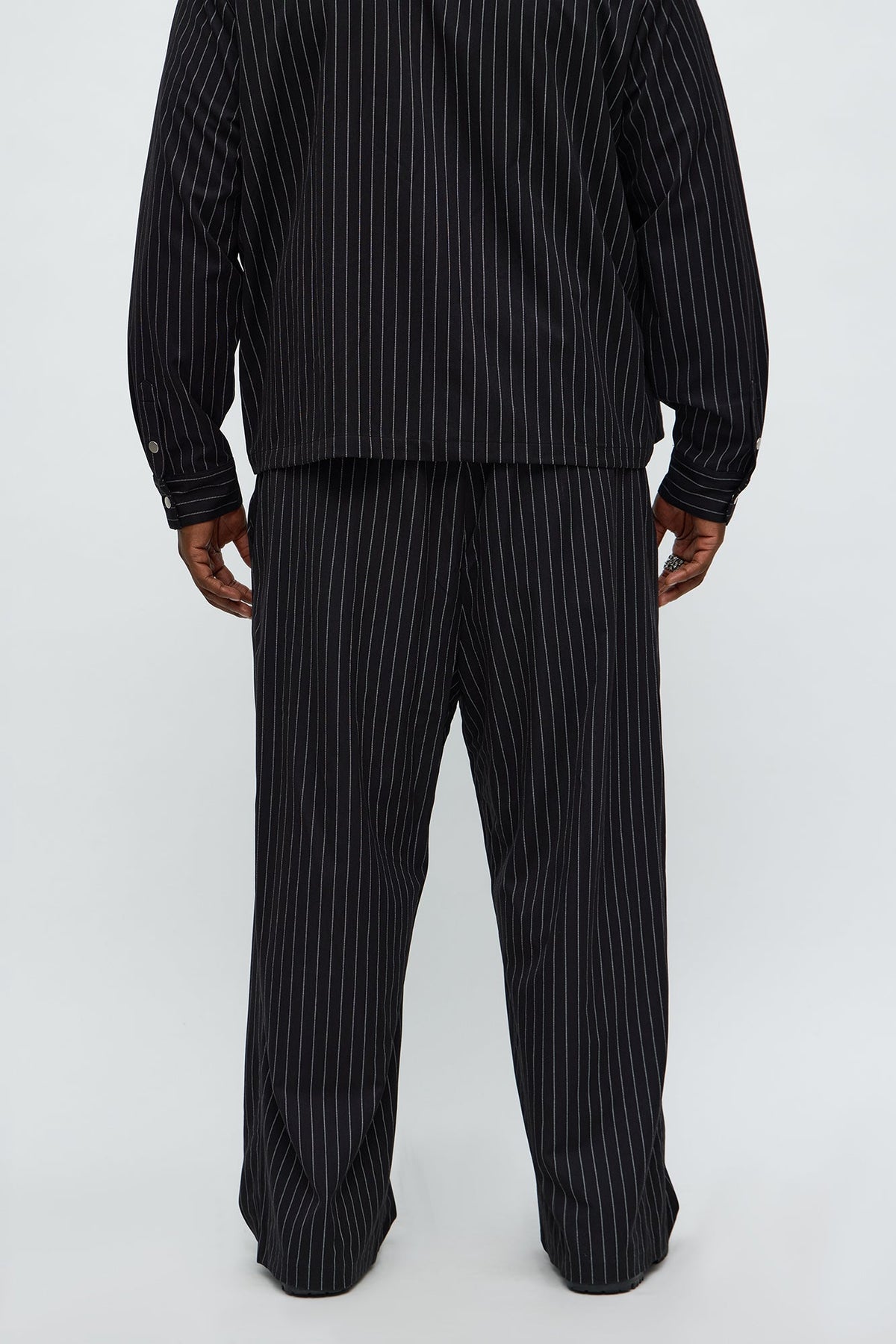 Wide Leg Straight Striped Trouser - Black
