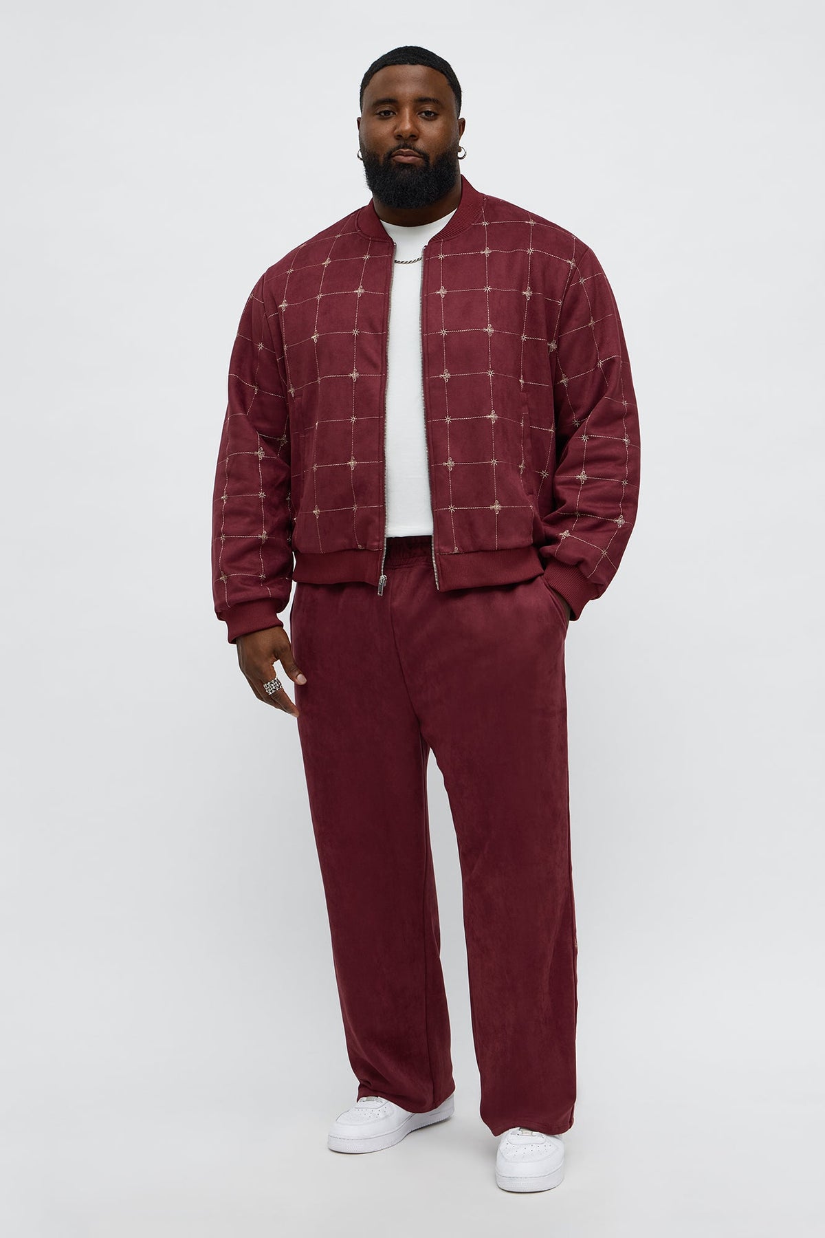 Straight Faux Velvet Buzzed Pant - Burgundy
