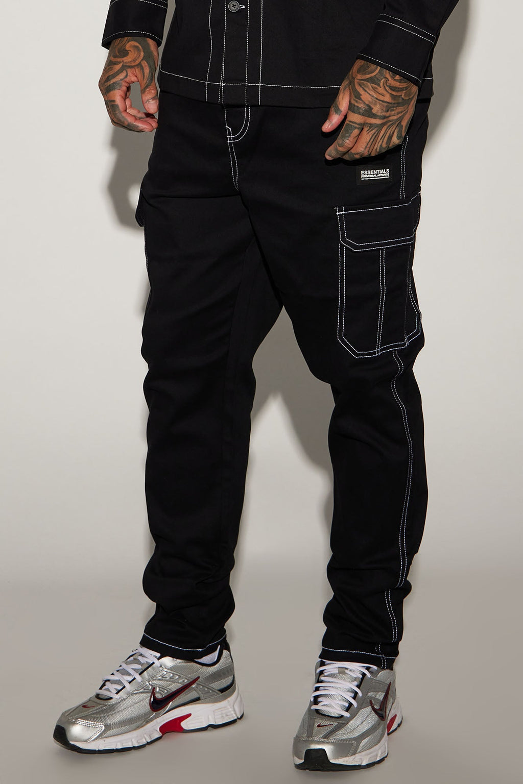 Rocky Contrast Stitch Slim Cargo Pants - Black