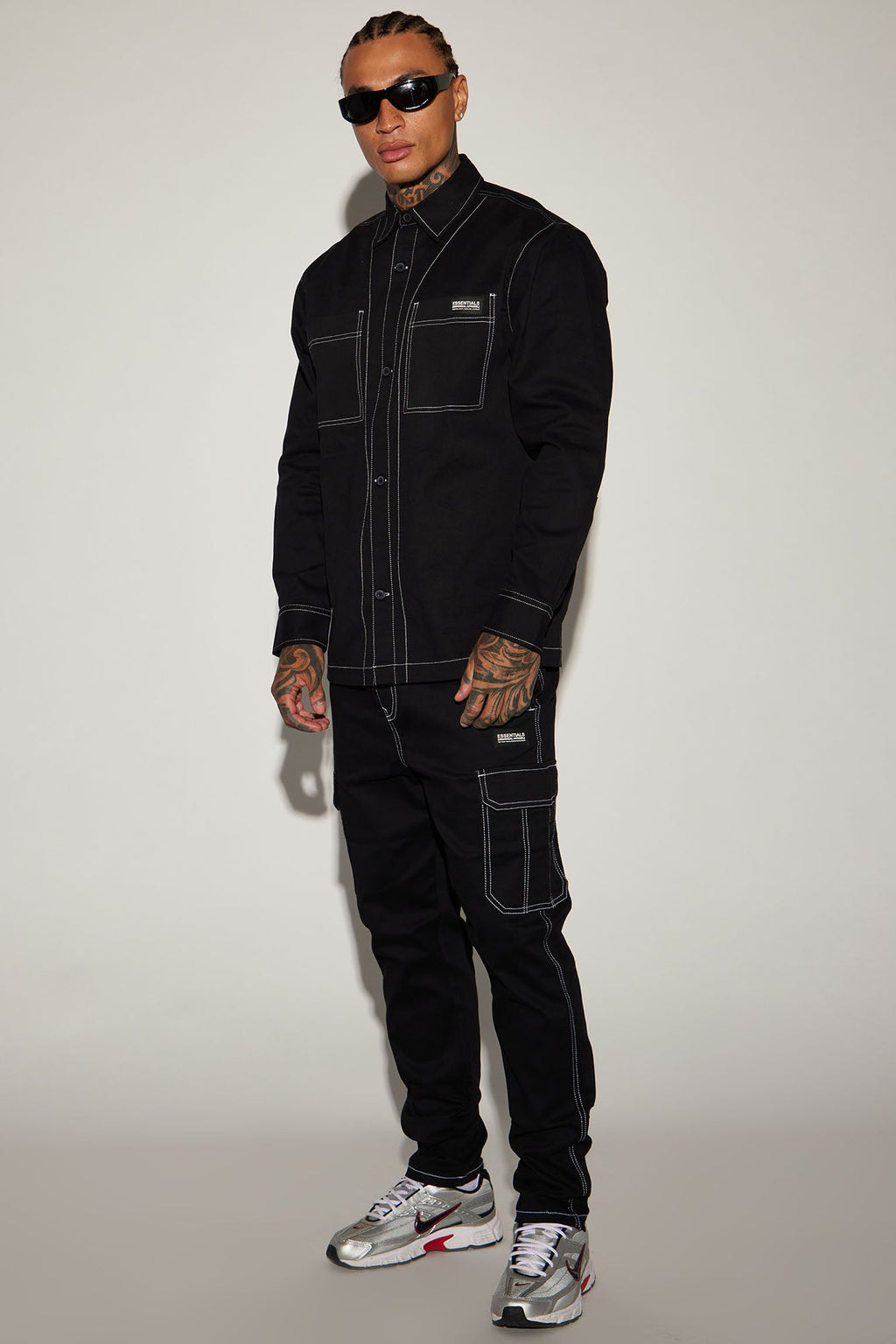 Rocky Contrast Stitch Slim Cargo Pants - Black