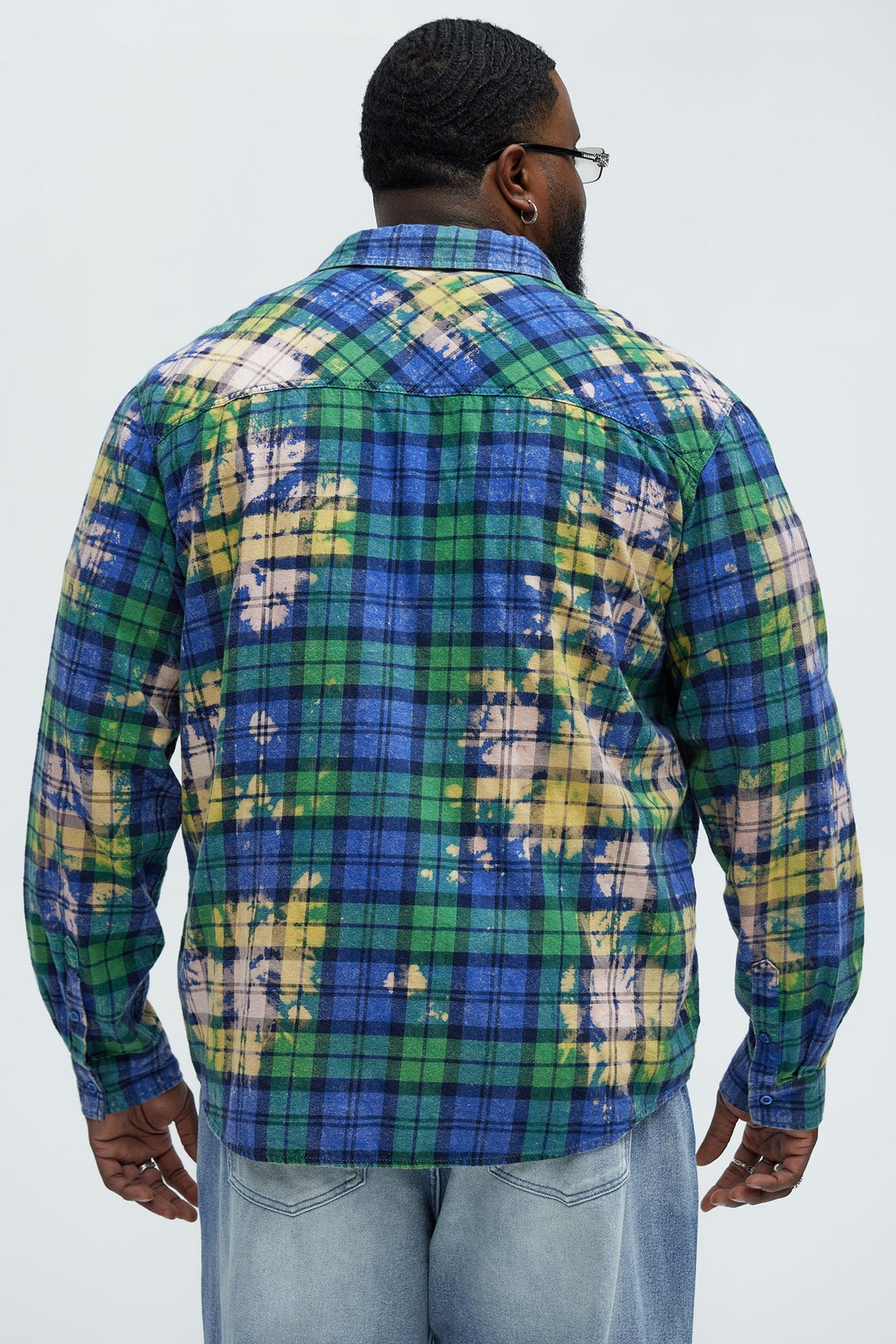 Ekon Bleached Plaid Shirt - Blue/combo