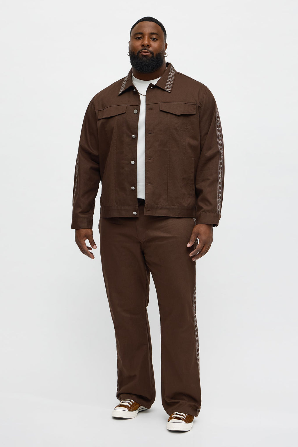 On A Loop Embroidered Stitch Trucker Jacket - Brown
