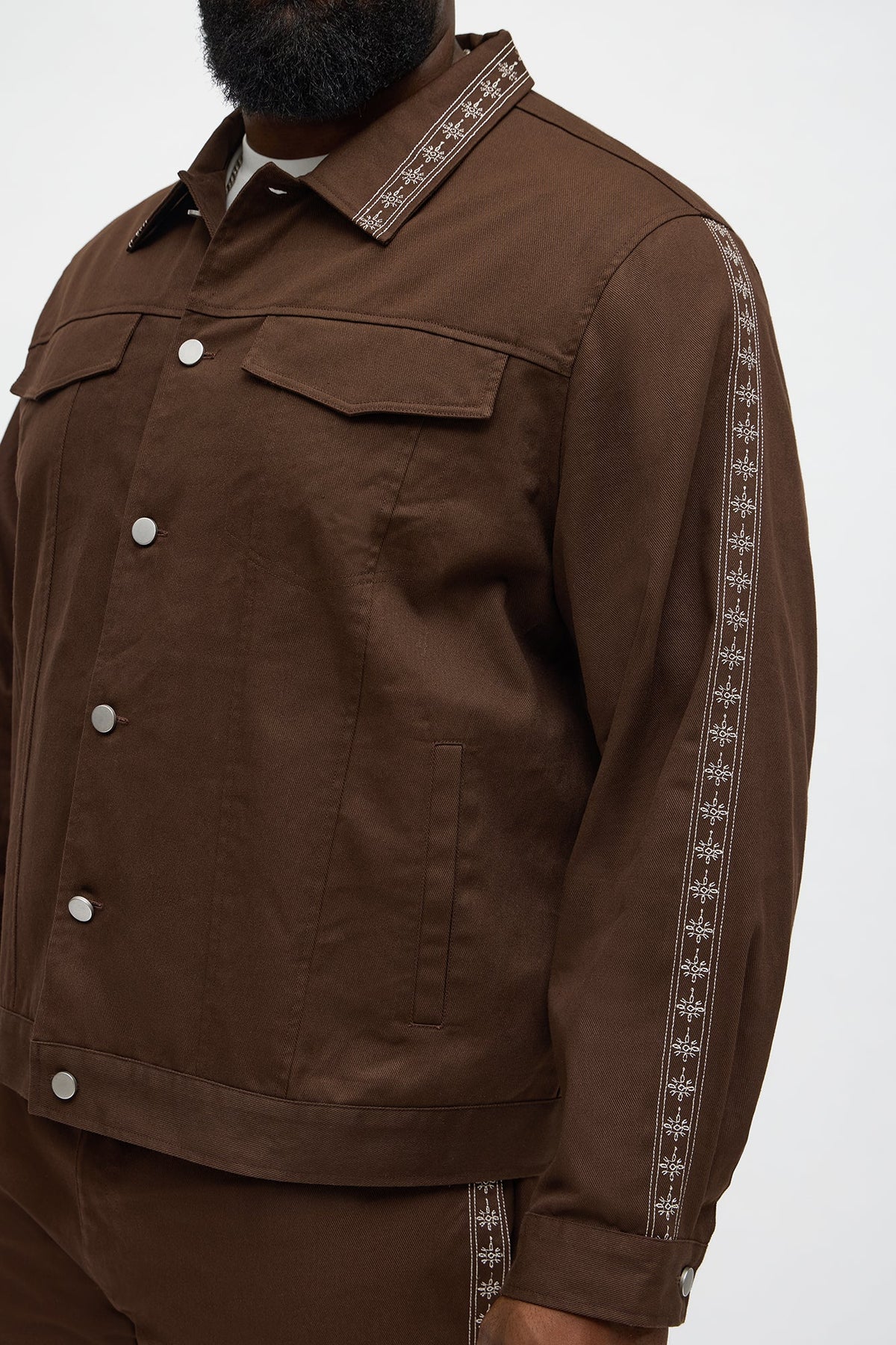 On A Loop Embroidered Stitch Trucker Jacket - Brown