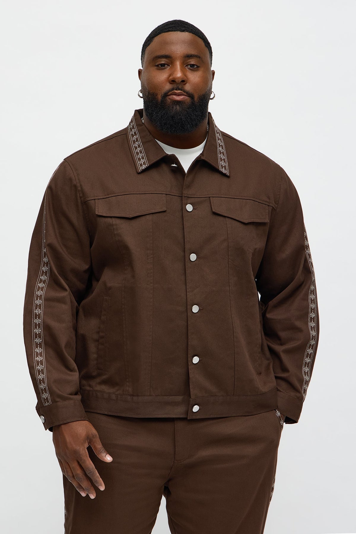 On A Loop Embroidered Stitch Trucker Jacket - Brown