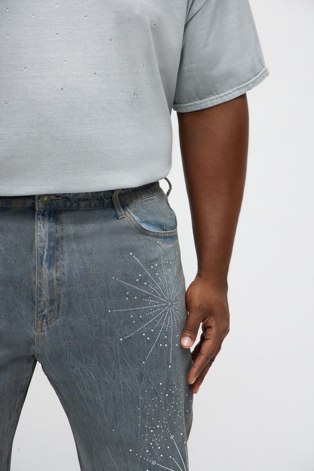Slim Shining Star Rhinestoned Jean - Vintage Blue Wash