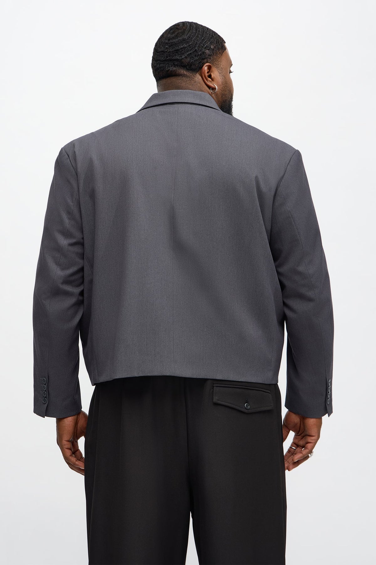 Gabardine Boxy Cropped Single Breasted Blazer - Charcoal