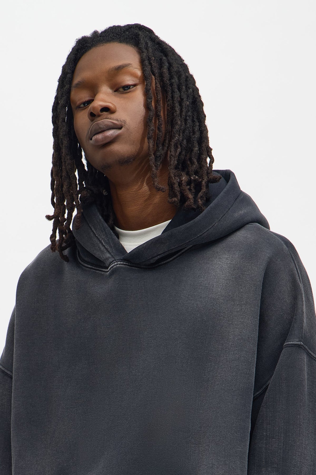 Acid Wash Oversized Heavyweight Hoodie - Black