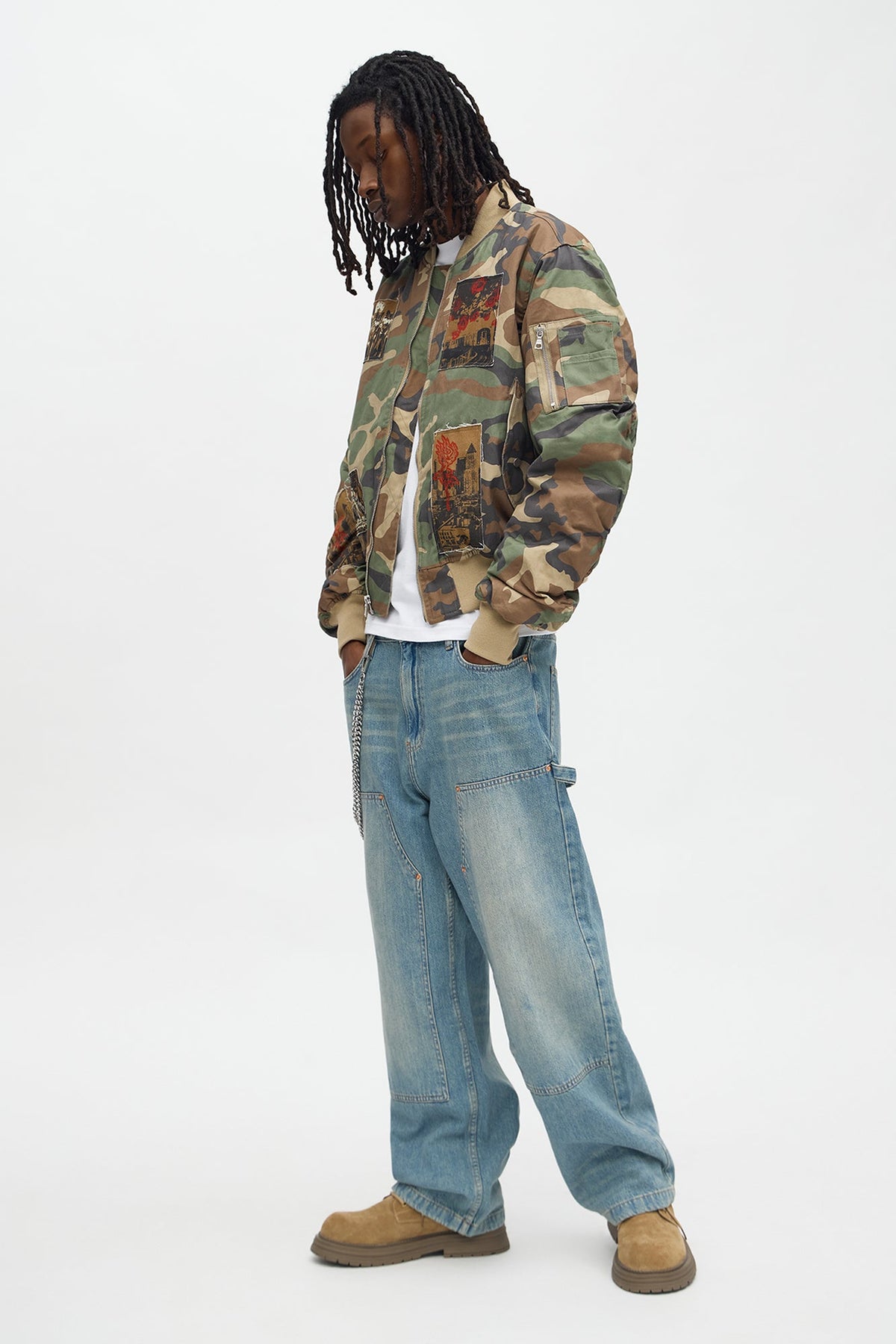 Baggy Double Knee Jean - Medium Blue Wash