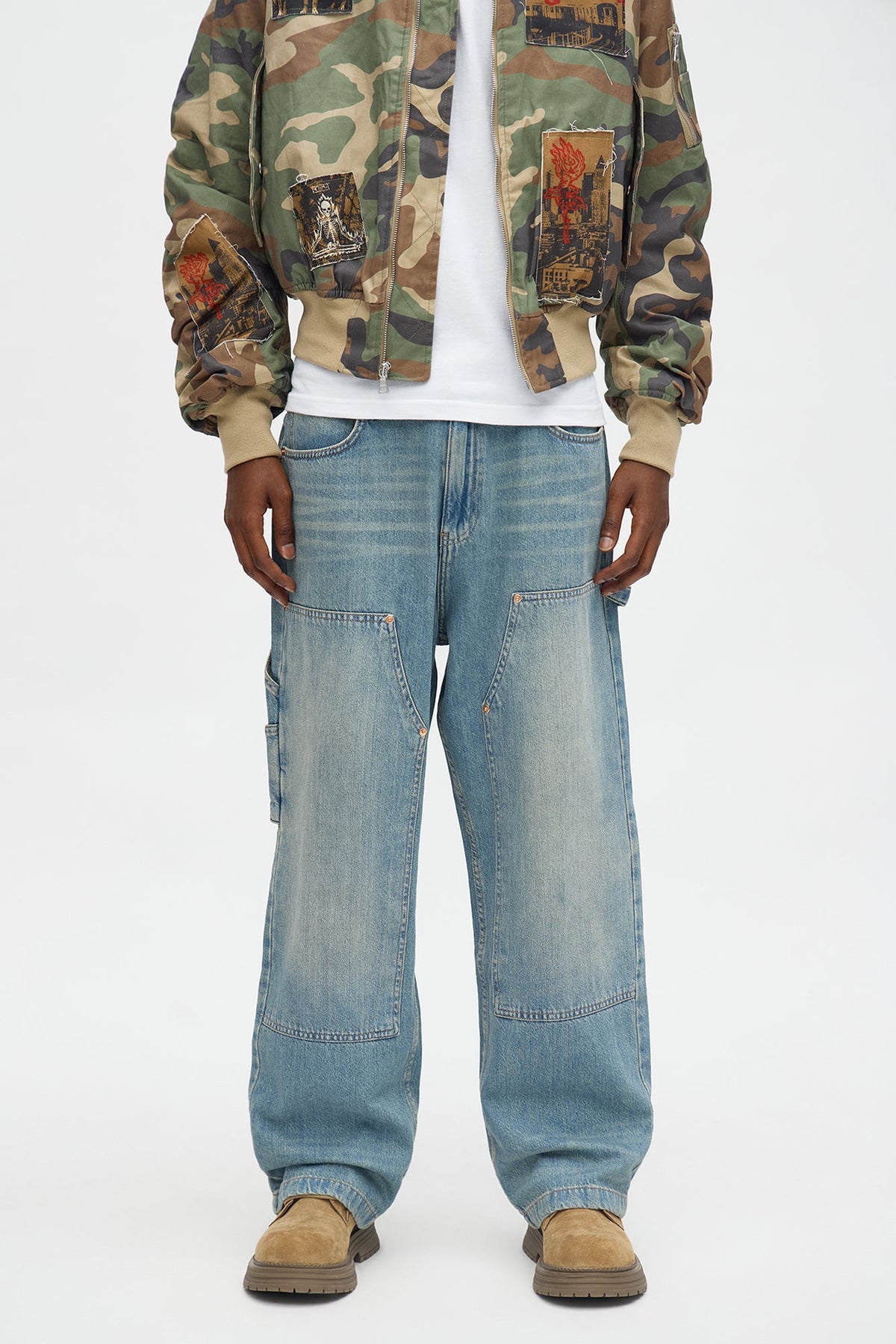 Baggy Double Knee Jean - Medium Blue Wash
