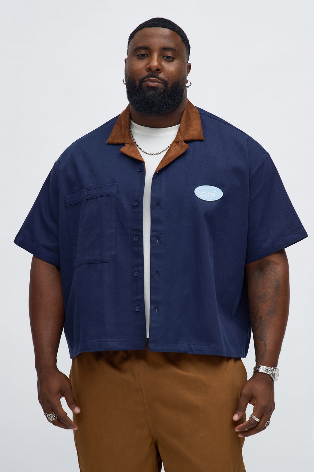 Cropped Rustpoint Mechanic Button Up Shirt - Navy