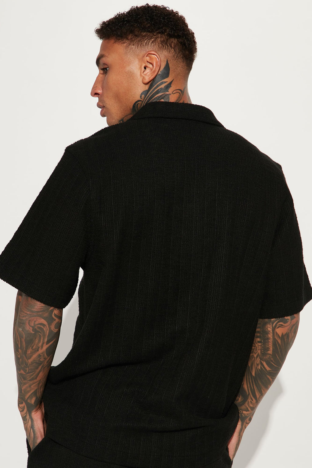 Dean Textured Short Sleeve Button Up Shirt - Black