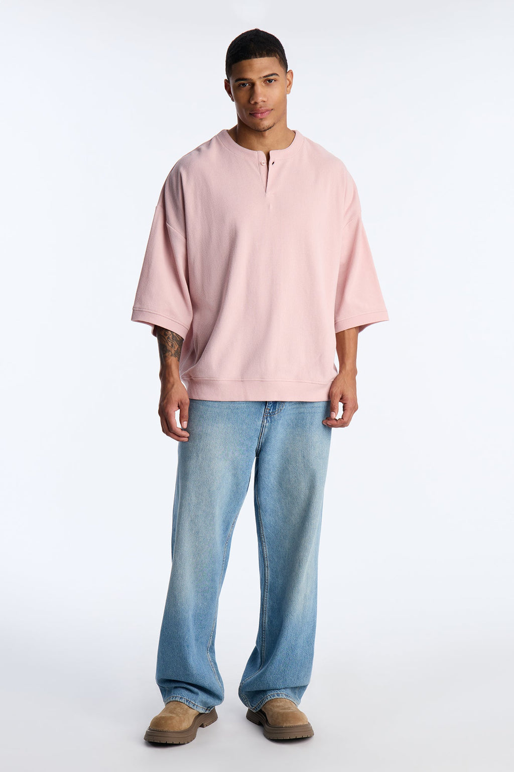 Relaxed Fit Classic Henley - Mauve