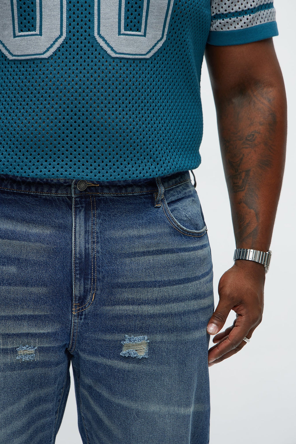 Straight Augustus Rip And Repair Jean - Vintage Blue Wash