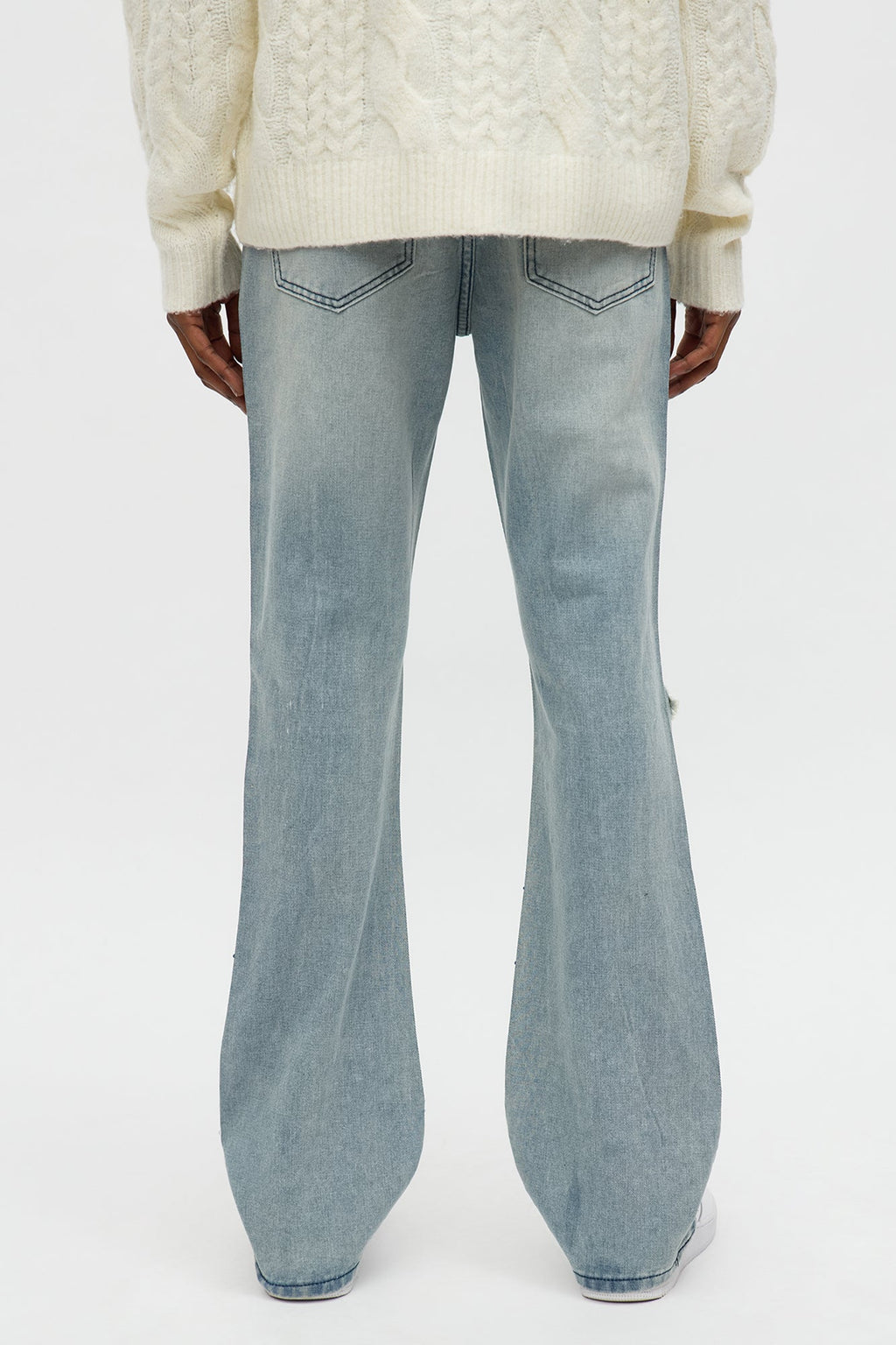 Stacked Skinny Flare Walk Me Through Jeweled Distressed Jean - Medium Blue Wash