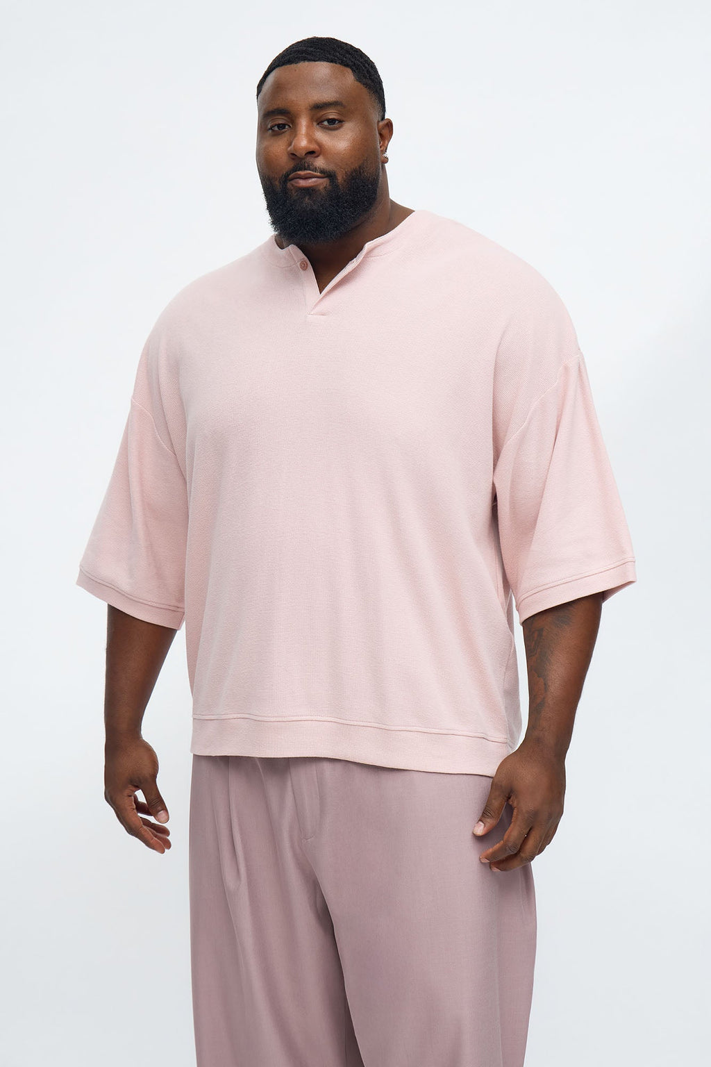 Relaxed Fit Classic Henley - Mauve
