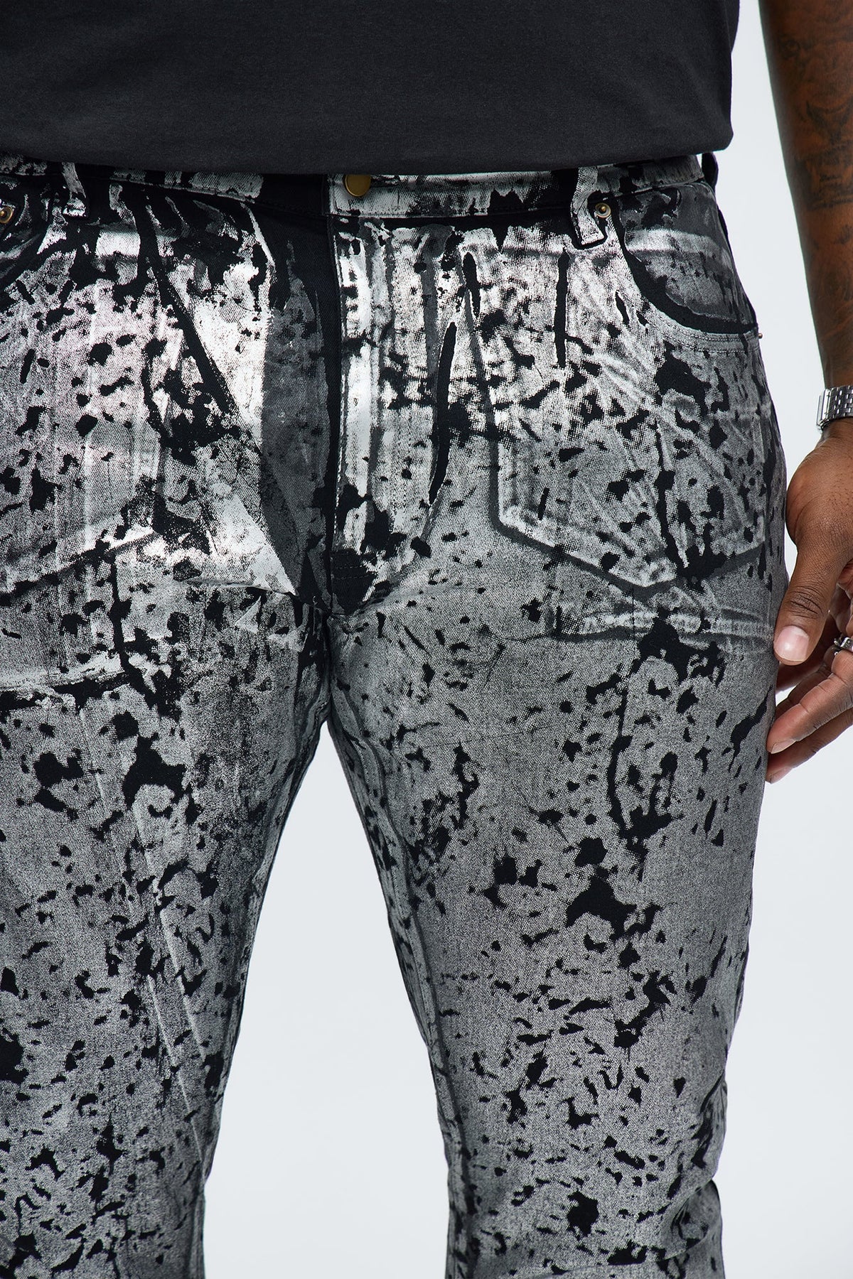 Stacked Skinny Chrome Dripped Jean - Black/combo