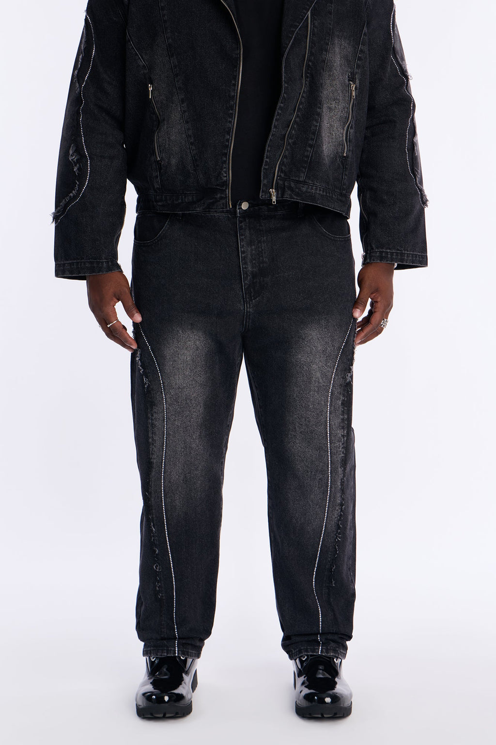 Straight Been Down Jeweled Jean - Black Wash