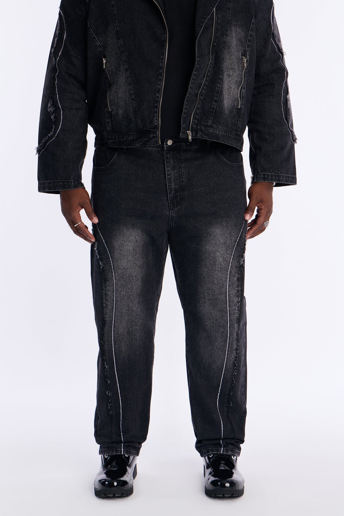 Straight Been Down Jeweled Jean - Black Wash