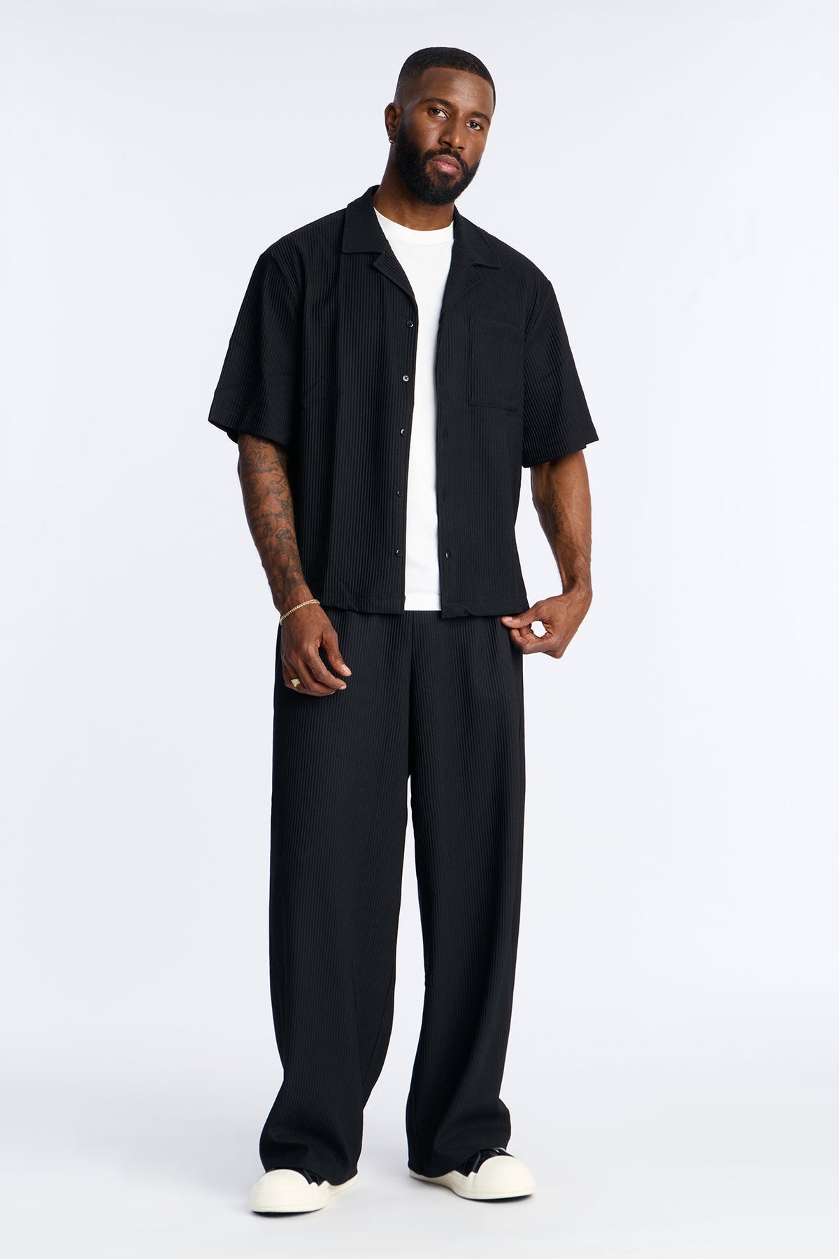 Show Up Short Sleeve Cuban Shirt - Black