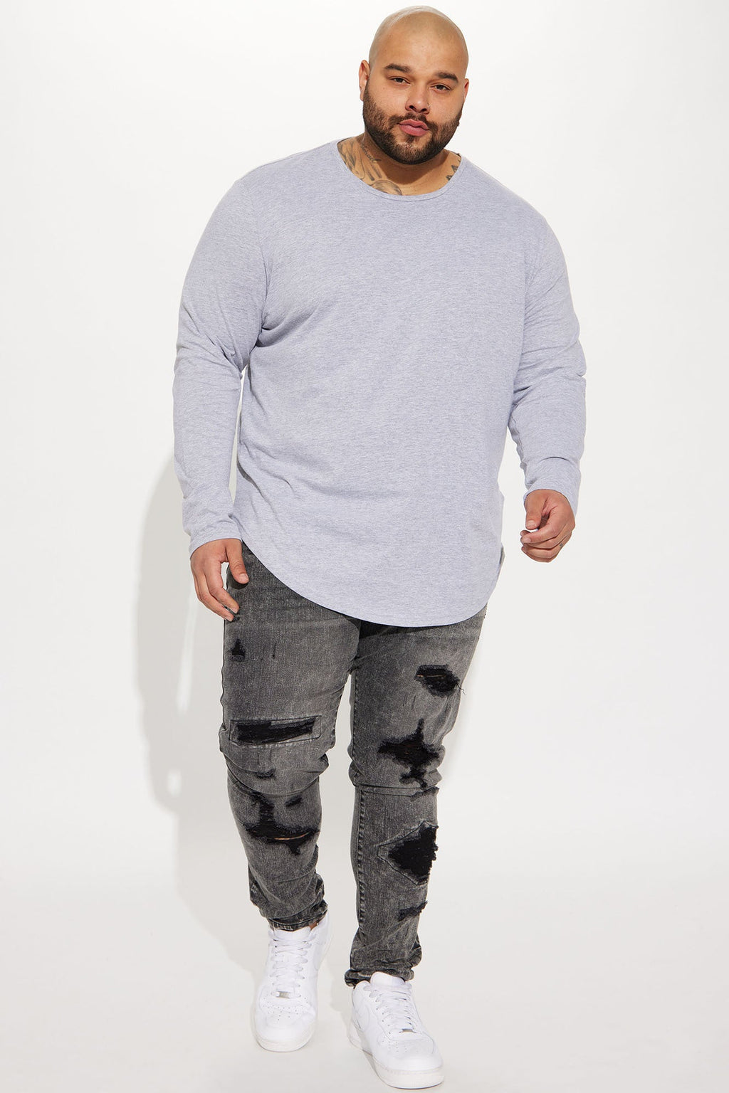 Essential Long Sleeve Scallop Tee - Grey