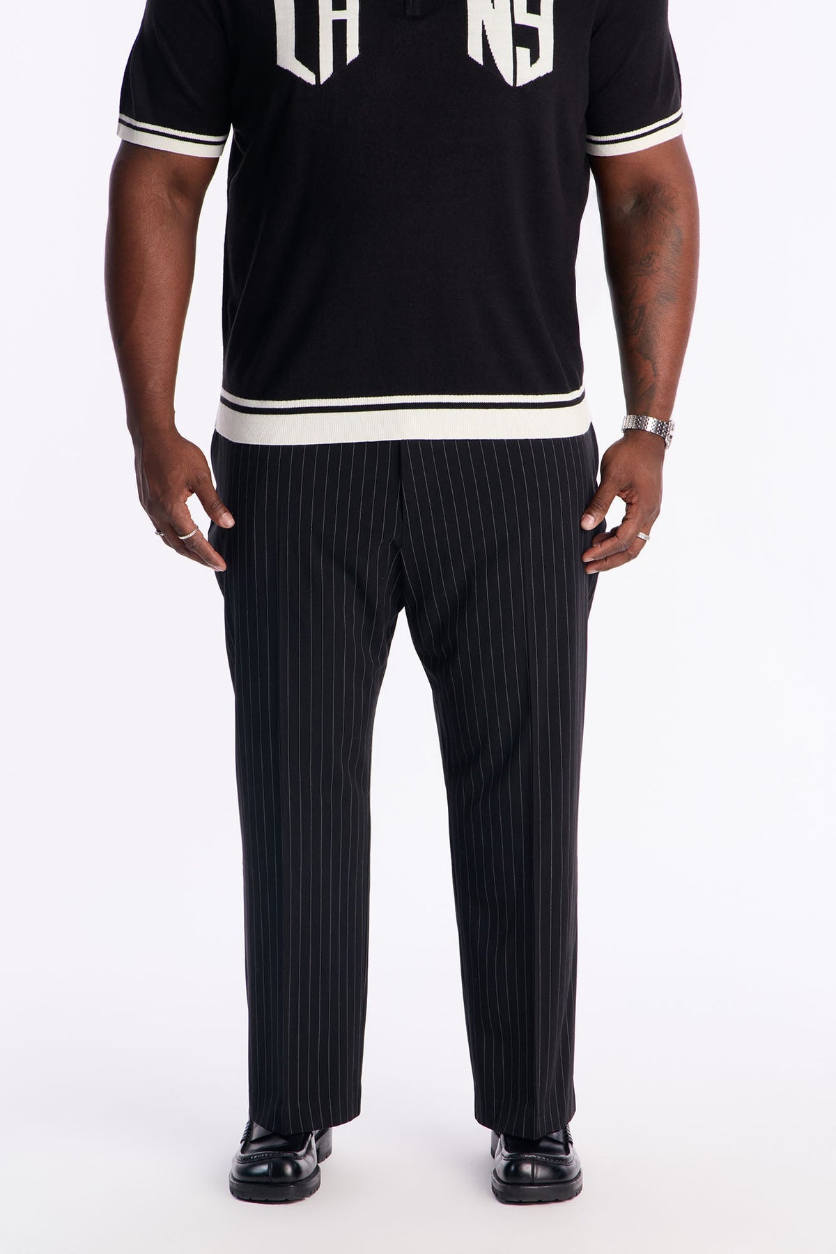 Straight Harlow Pinstripe Drawstring Pant - Black