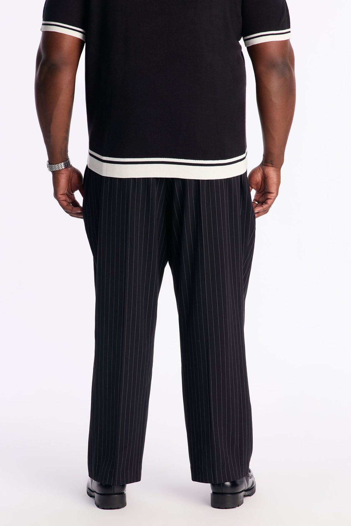 Straight Harlow Pinstripe Drawstring Pant - Black