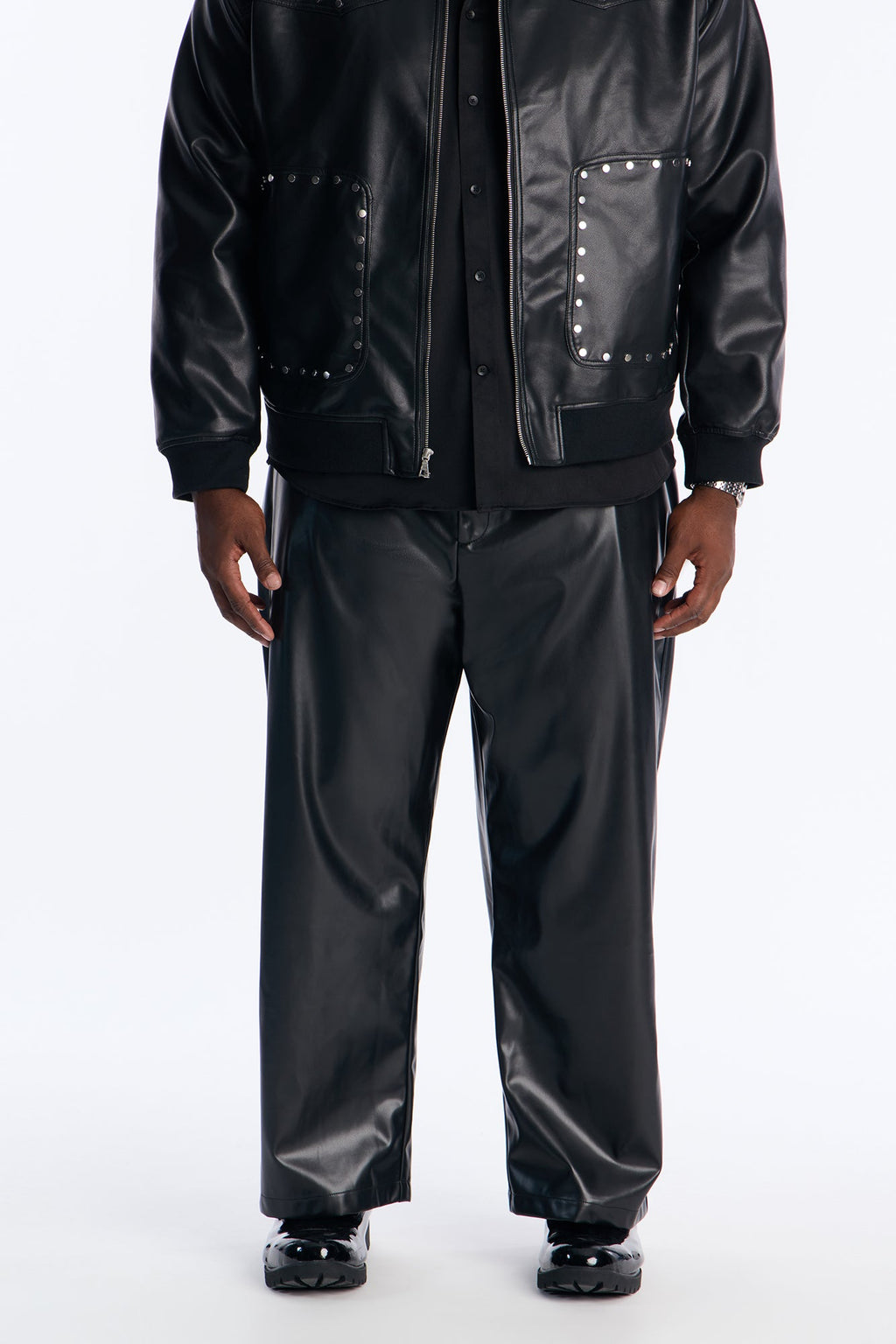 Wide Leg Faux Leather Apollo Pant - Black
