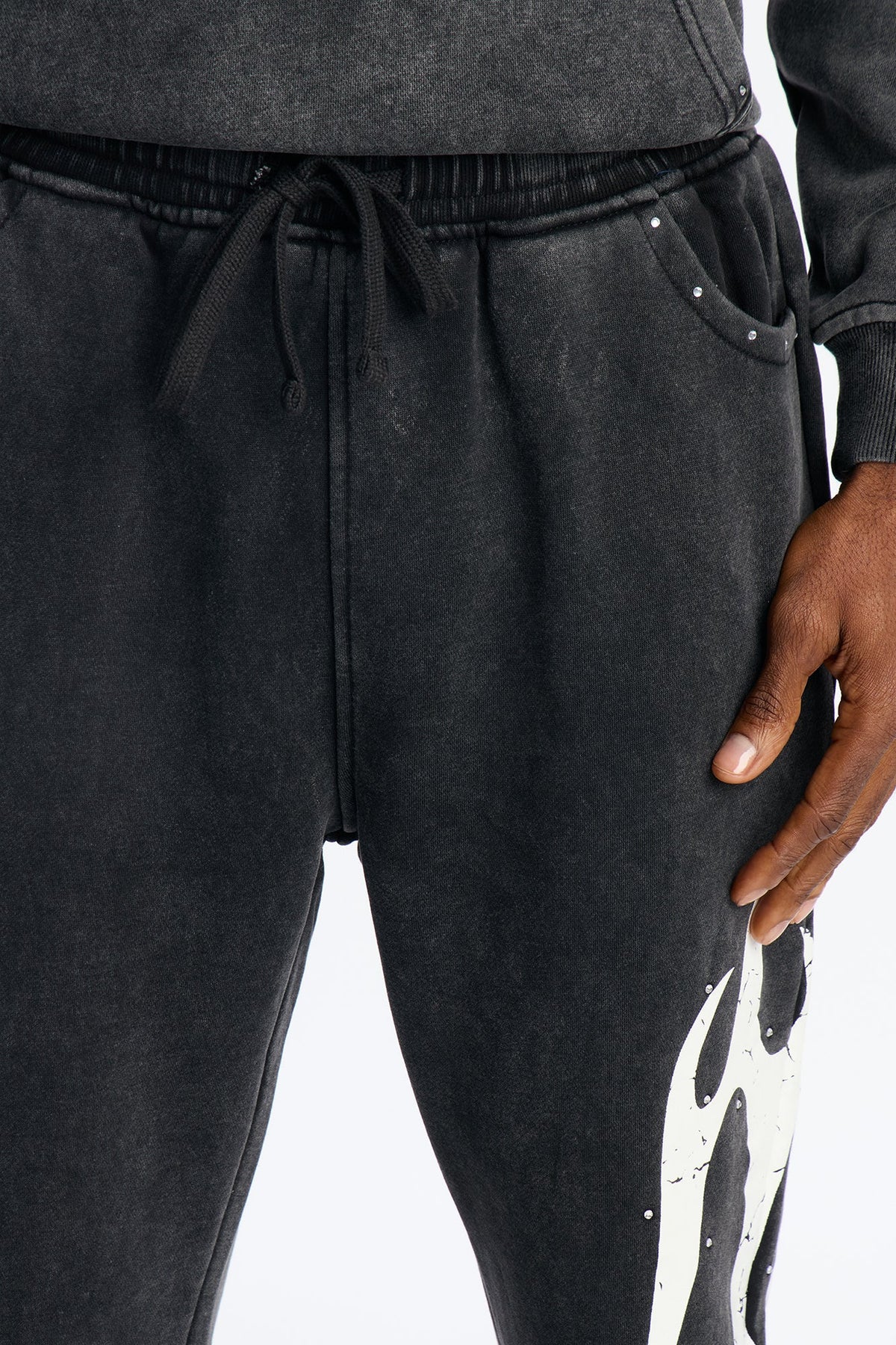 La Flames Rhinestones Relaxed Sweatpants - Black