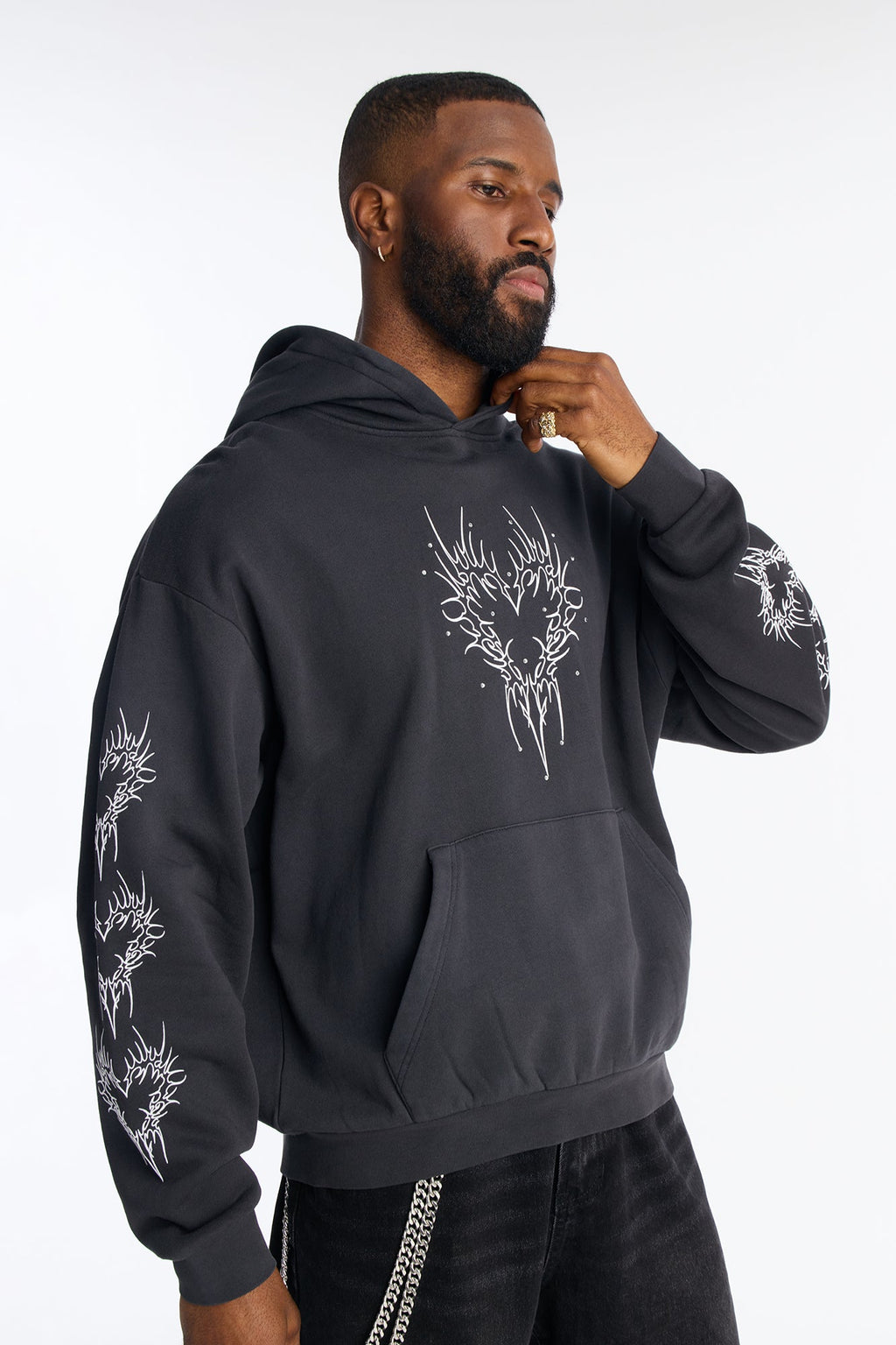 Tribal Hearts Rhinestone Hoodie - Black