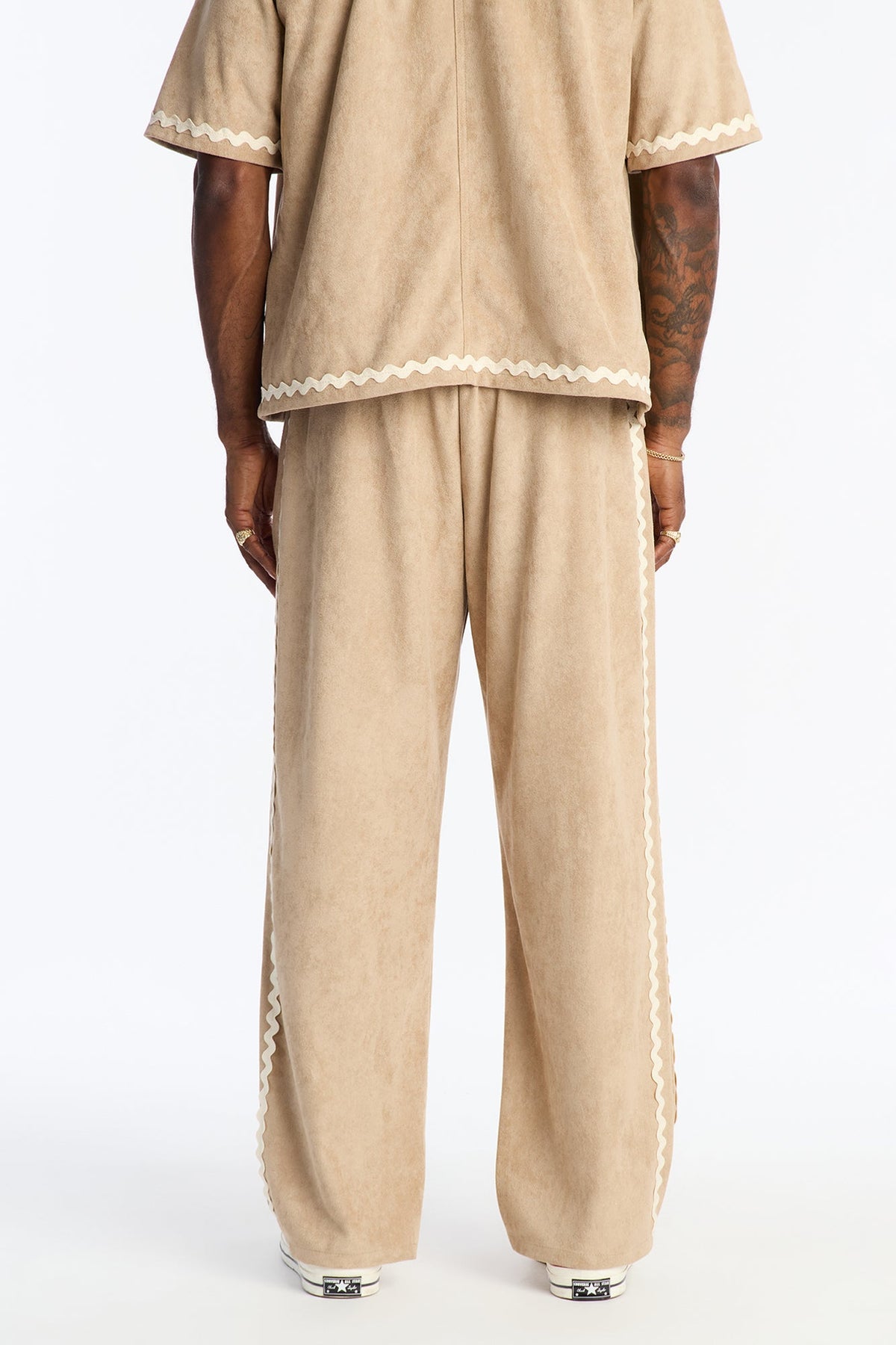 Baggy Stone Wash Story Contrast Suede Pant - Stone