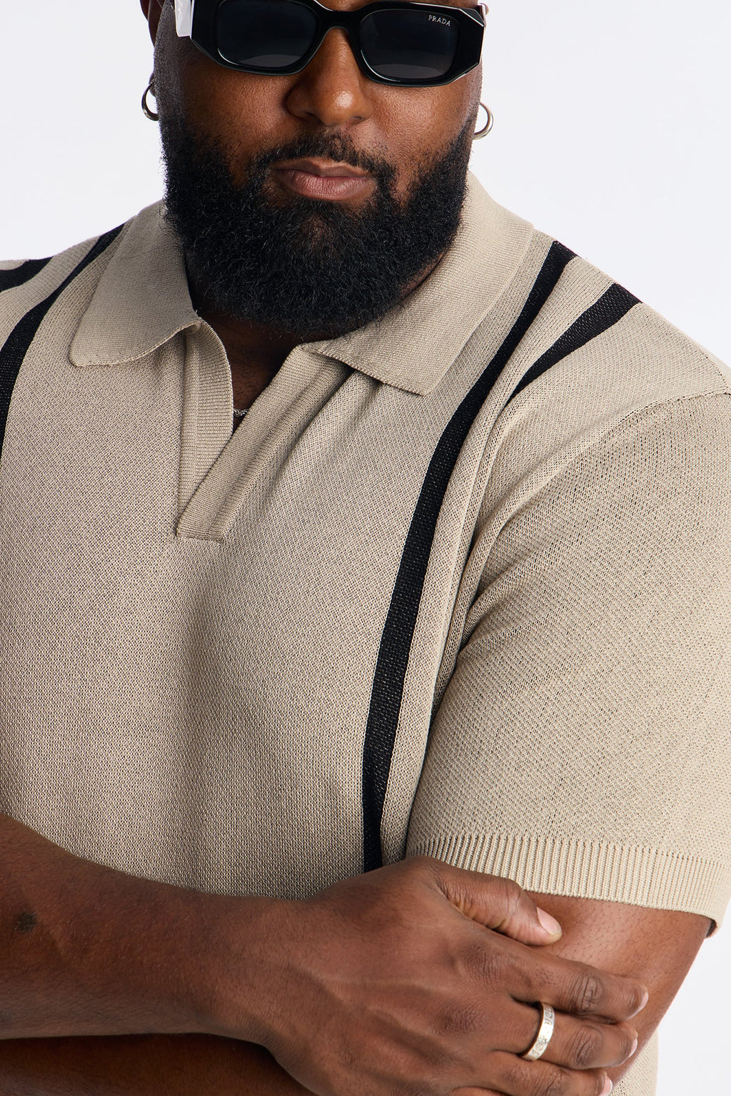 Seeing Lines Knit Johnny Collar Shirt - Tan