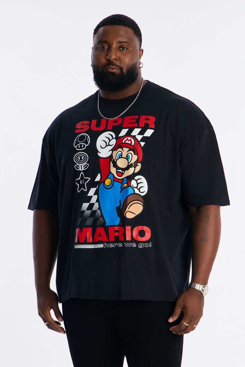 Super Mario Here We Go Boxy Short Sleeve Tee - Black