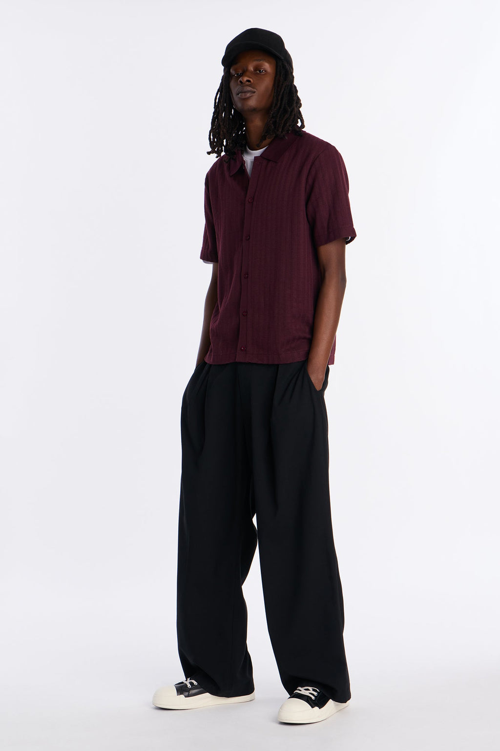 Shadow Button Striped Button Up - Burgundy