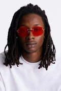 Oval Colored Lenses Metal Sunglasses - Gold/Red