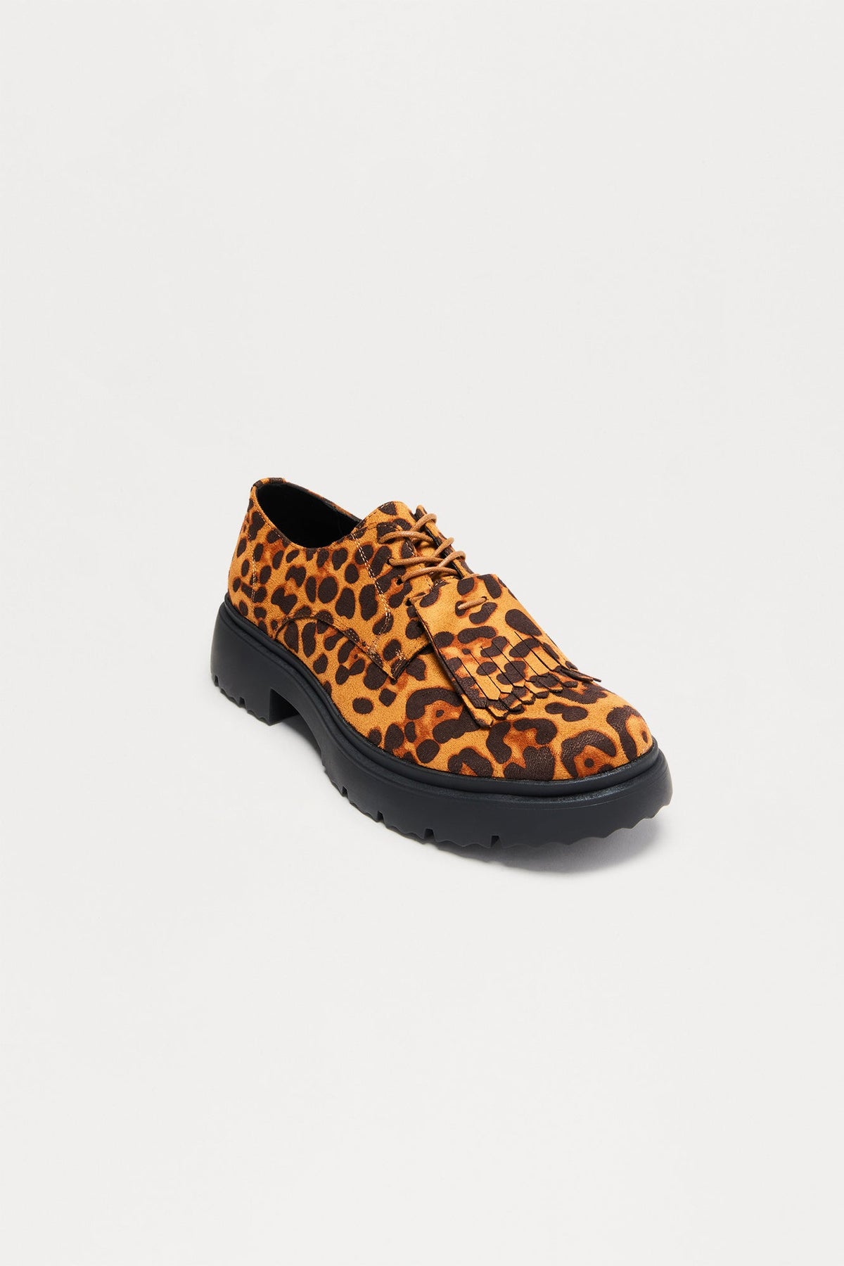 Faux Suede Leopard Chunky Lace Up Shoes - Tan/Multi