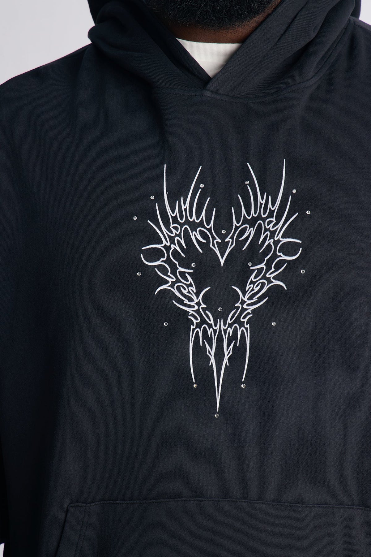 Tribal Hearts Rhinestone Hoodie - Black