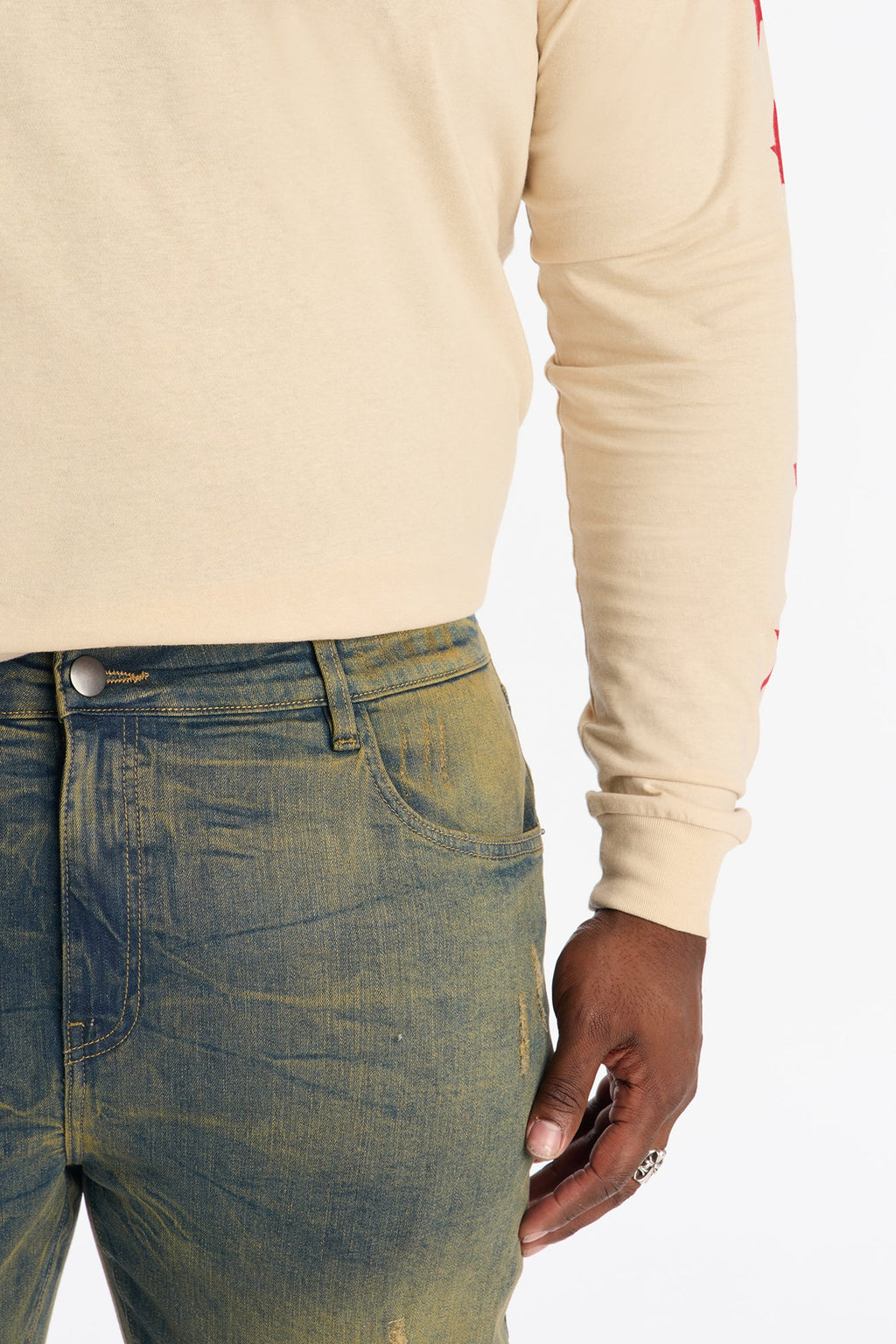Stacked Skinny Flare Jeweled In Flames Jeans - Vintage Wash