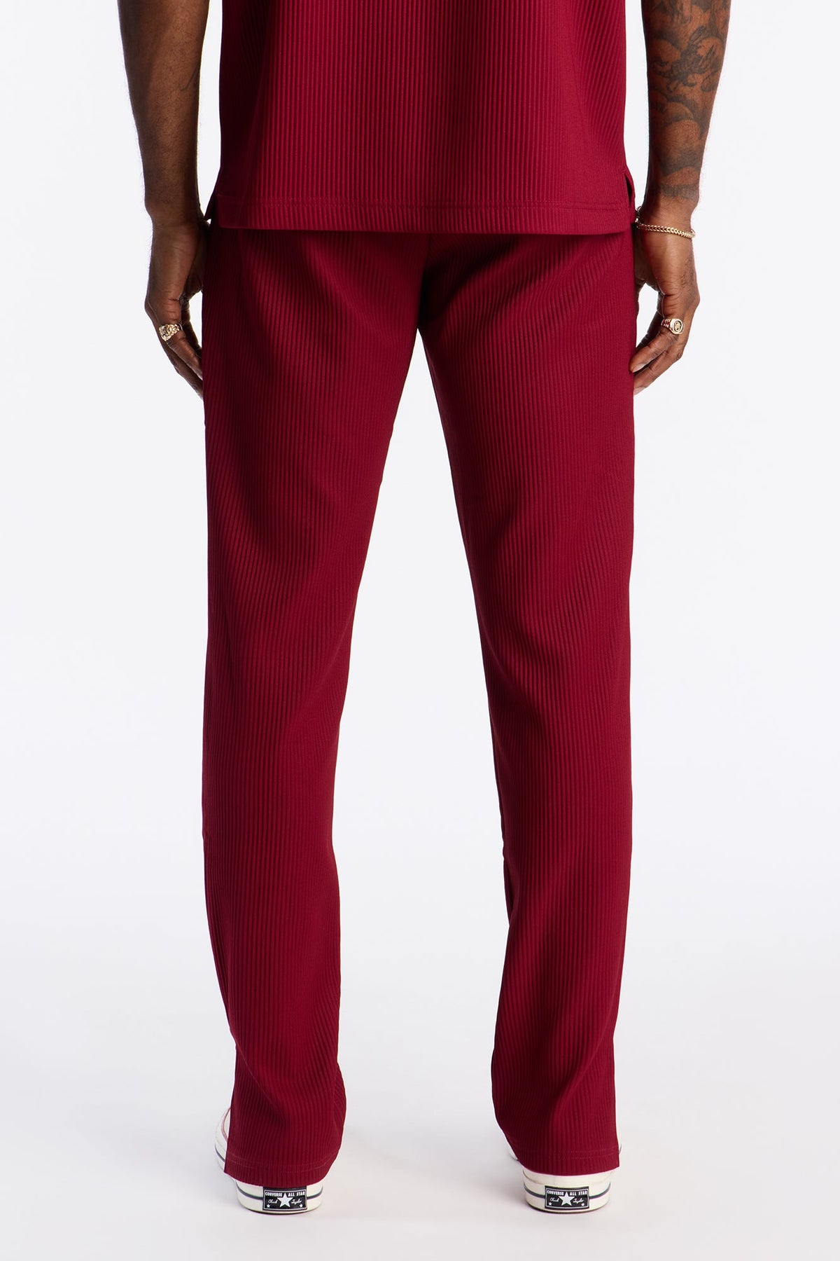 Show Up Slim Slit Pants - Burgundy