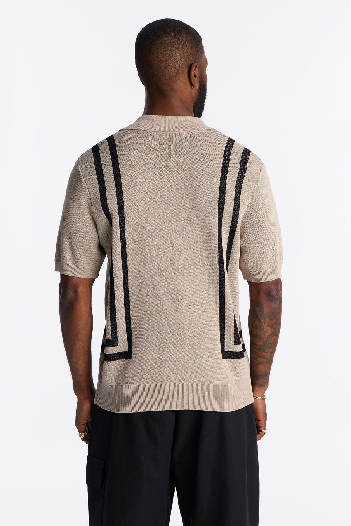 Seeing Lines Knit Johnny Collar Shirt - Tan
