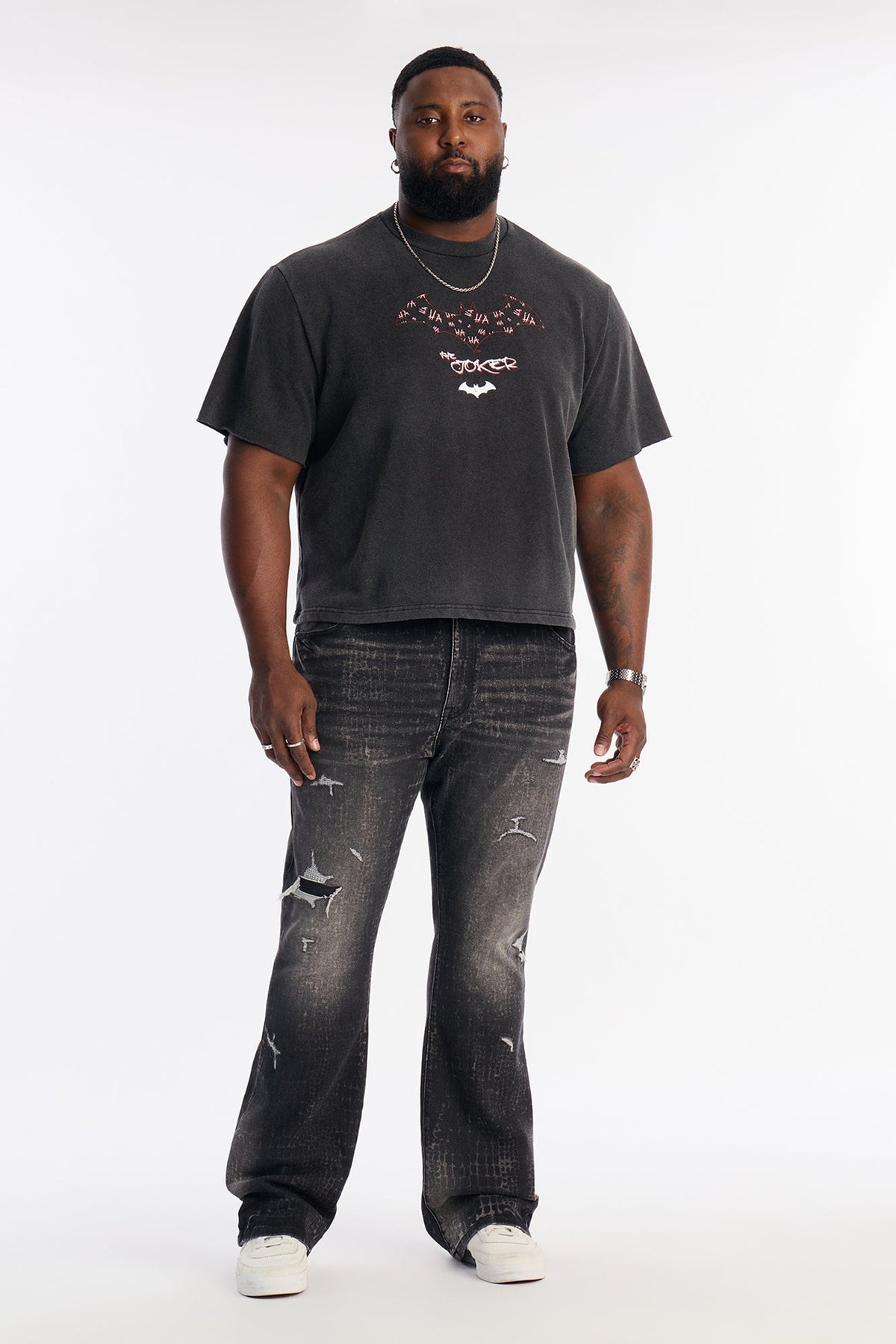 Stacked Skinny Flare Bleach Croc Jean - Black Wash