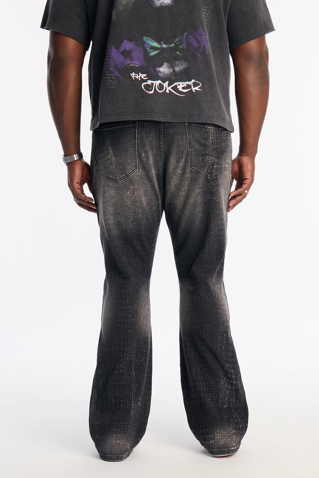 Stacked Skinny Flare Bleach Croc Jean - Black Wash