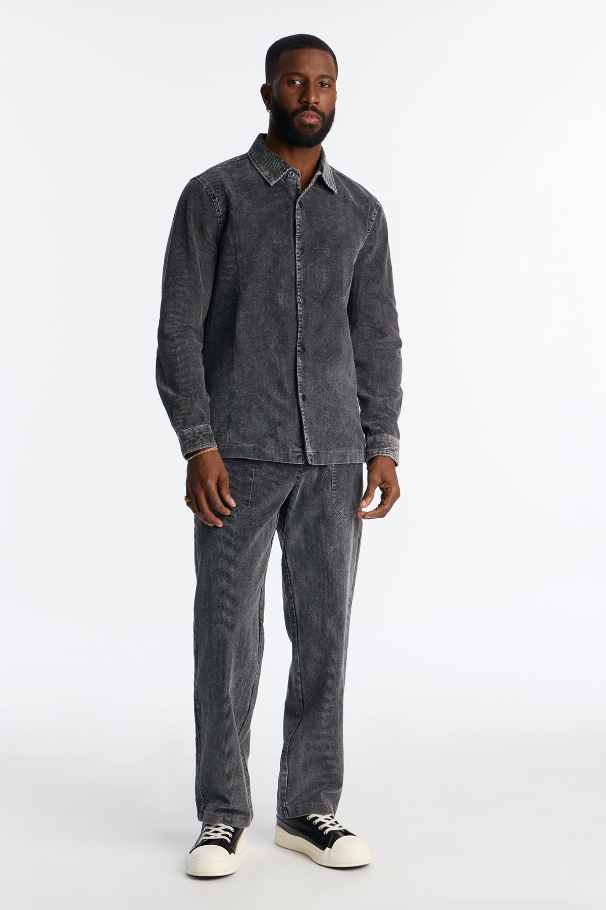 Chi Town Corduroy Button Up Shirt - Acid Wash Black