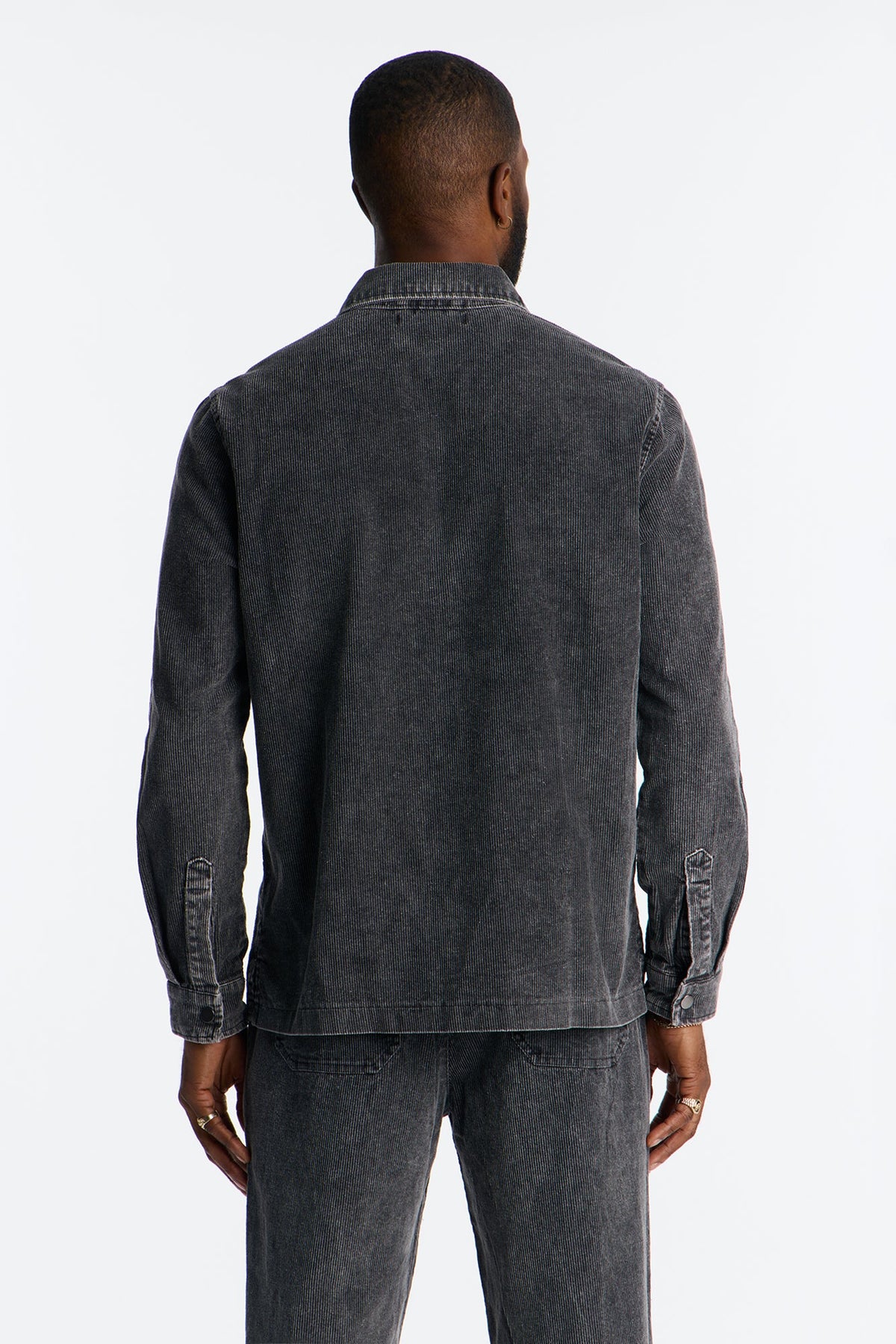 Chi Town Corduroy Button Up Shirt - Acid Wash Black