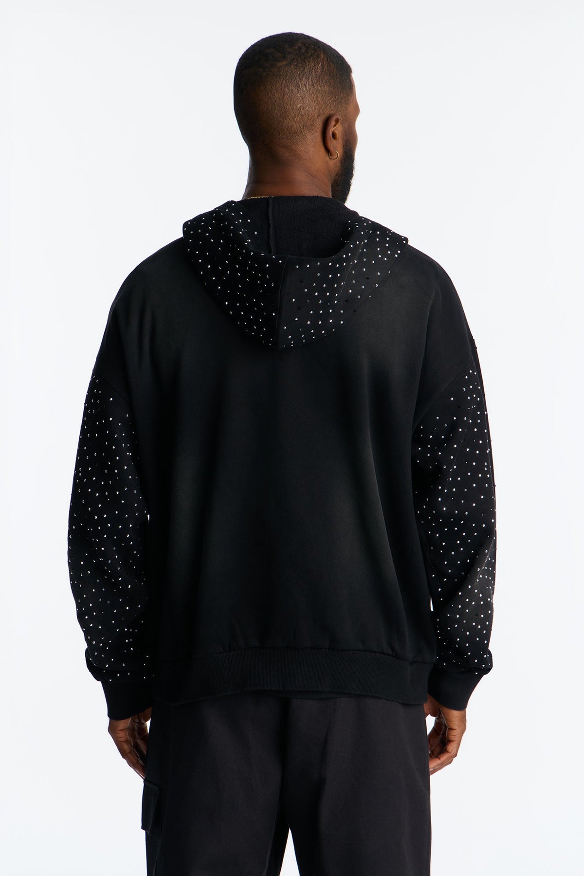 City Code Embellished Zip Up Hoodie - Black