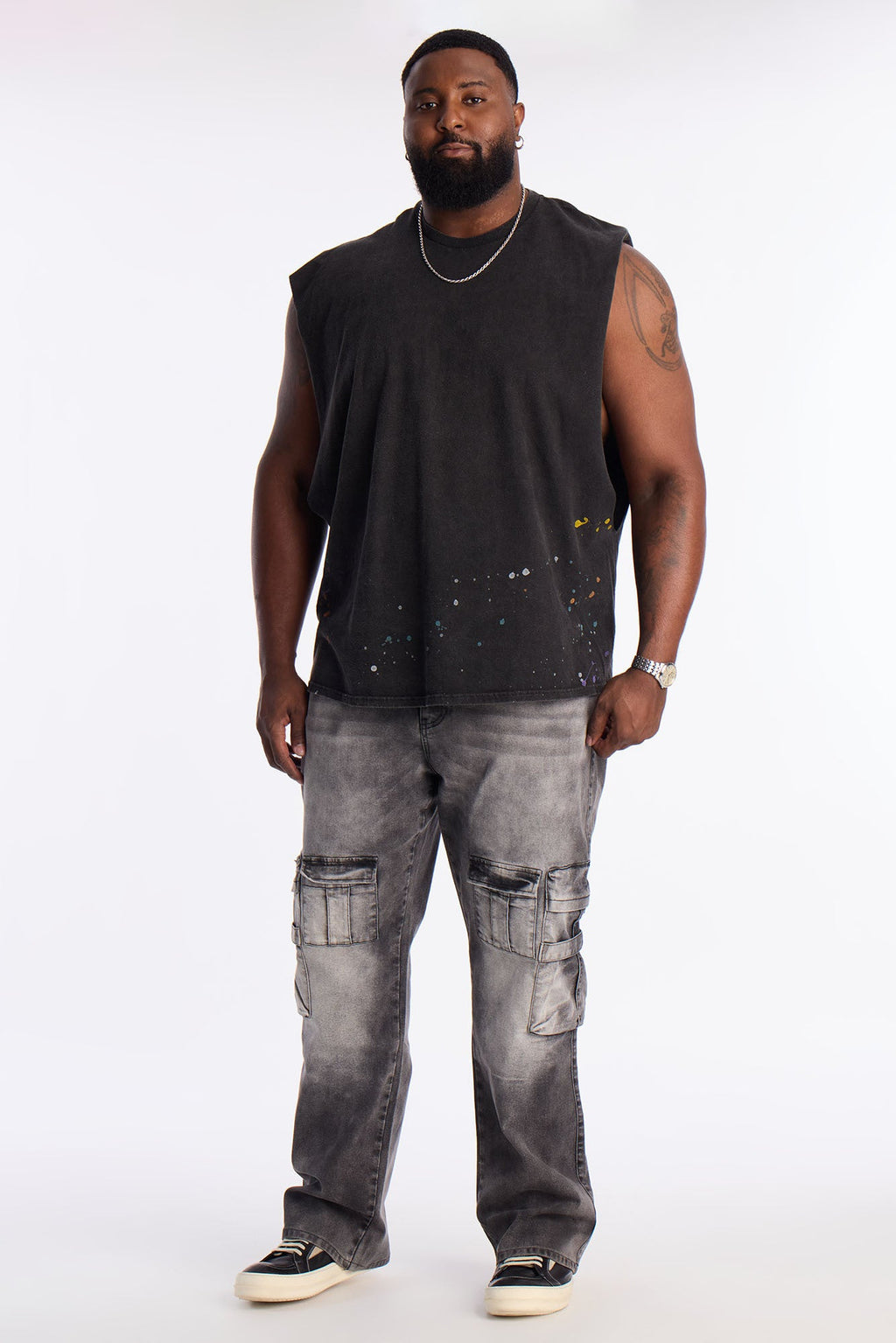Lava Fall Paint Splatter Muscle Tee - Black